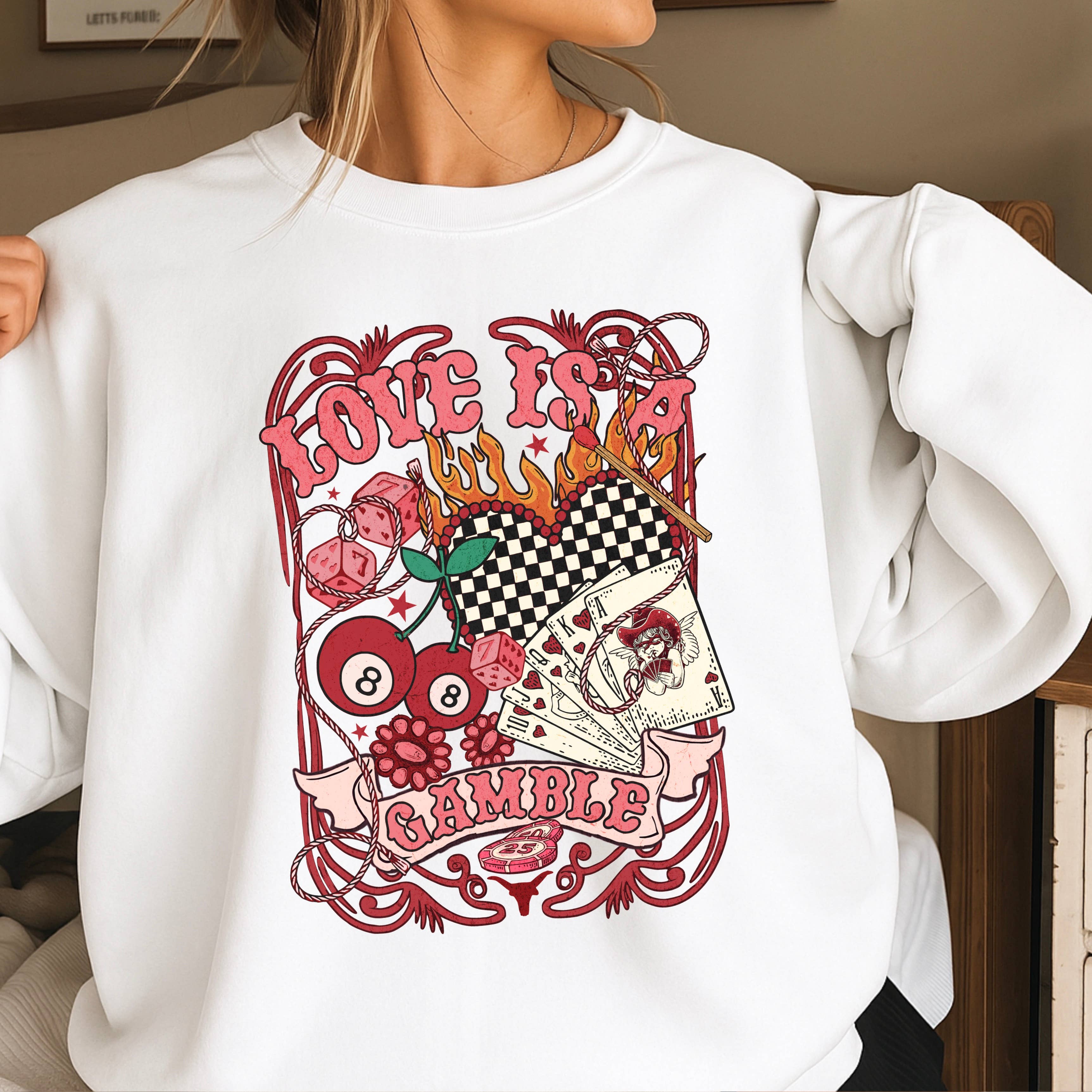 Love Is A Gamble Western Valentine Sweatshirt |Gildan Brand