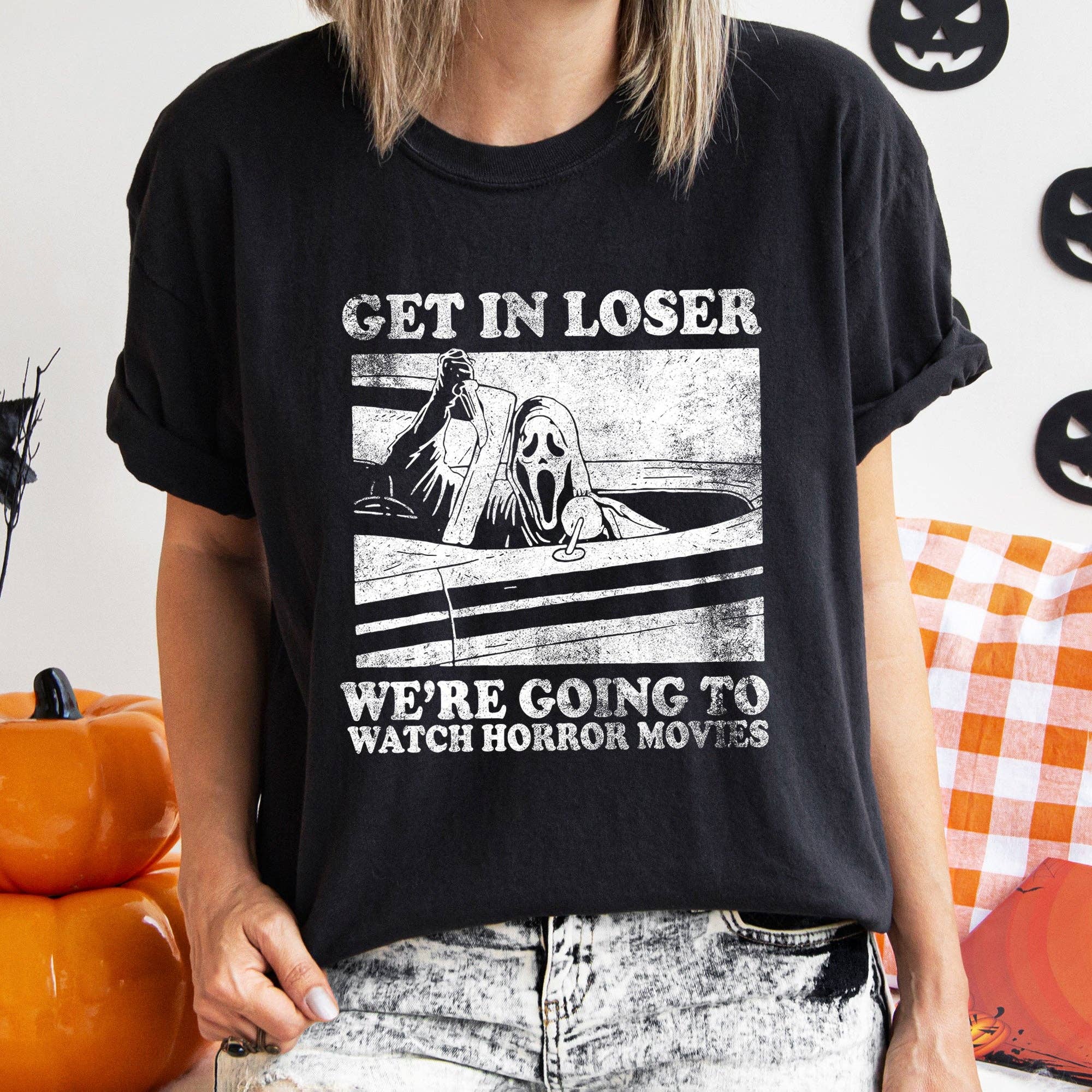 Get in Loser Retro Halloween T-Shirt White Print