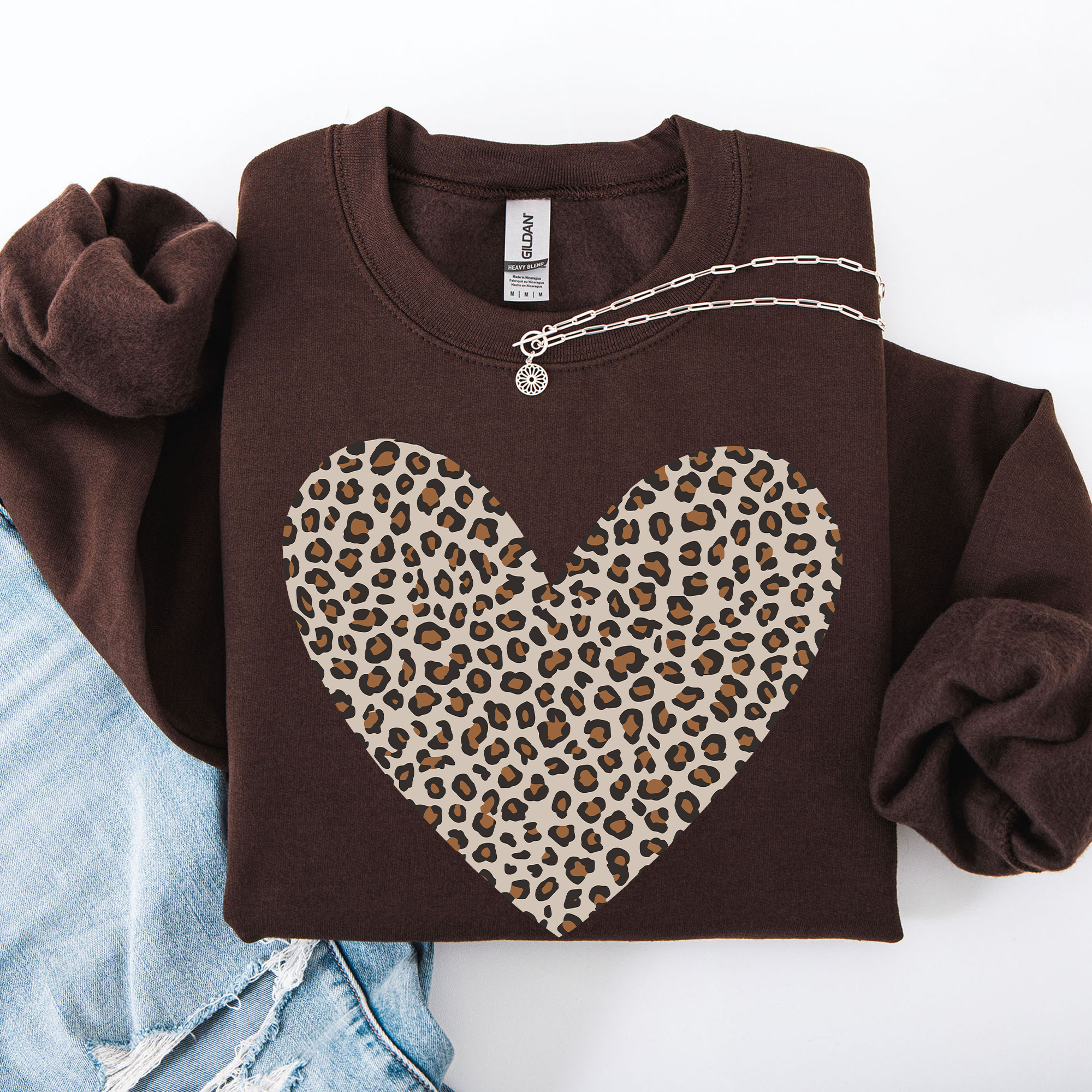Classic Leopard Print Valentine's Day Heart, Love Sweatshirt