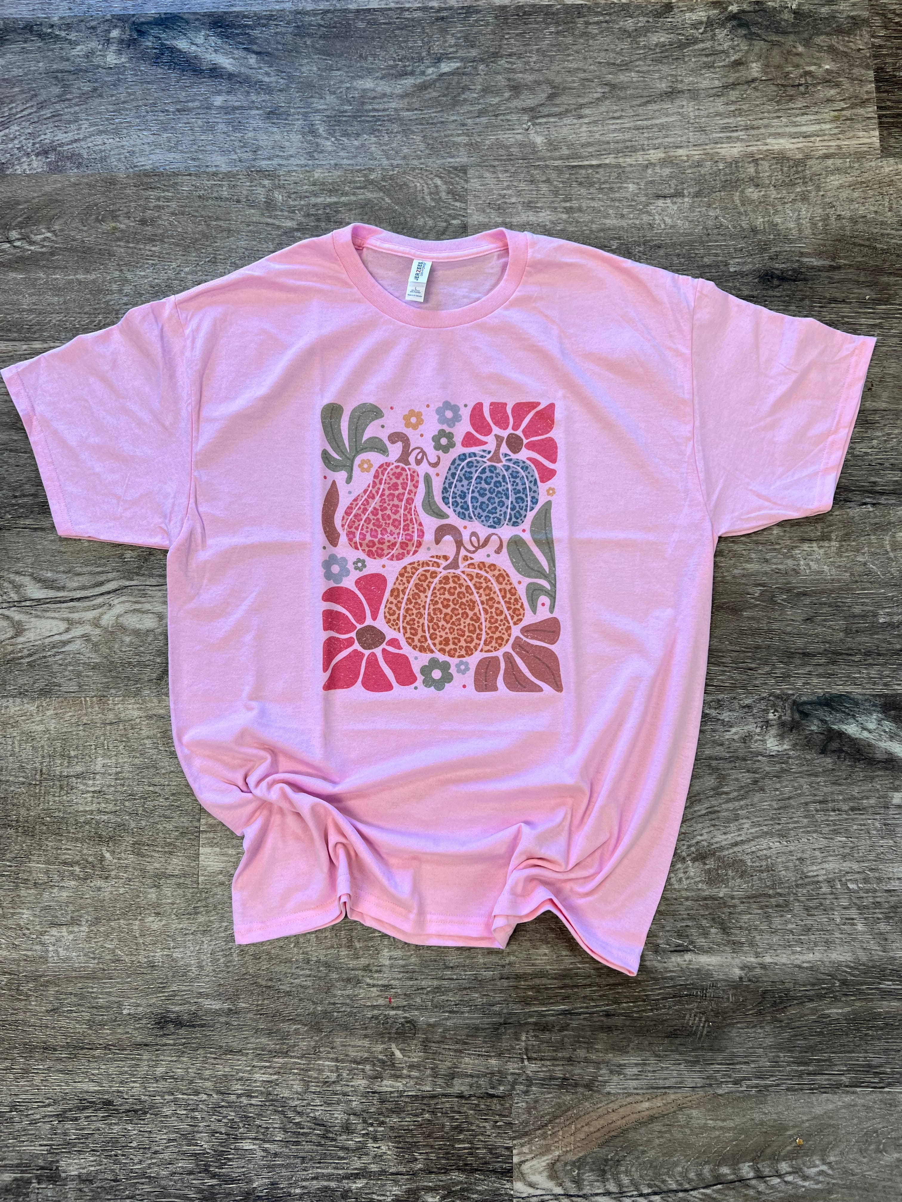 Colorful Leopard Pumpkin Trio On Pink Tee