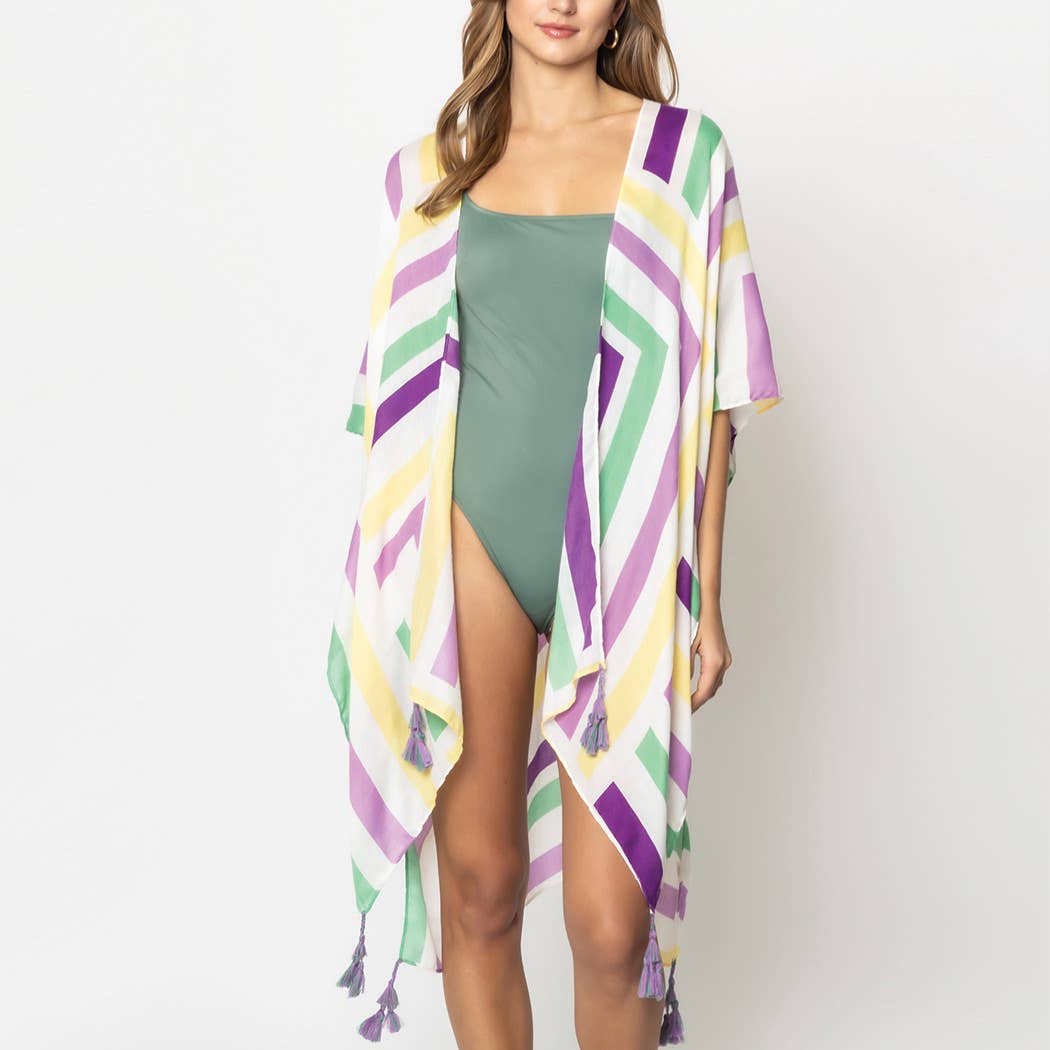 Abstract Print Open Front Kimono