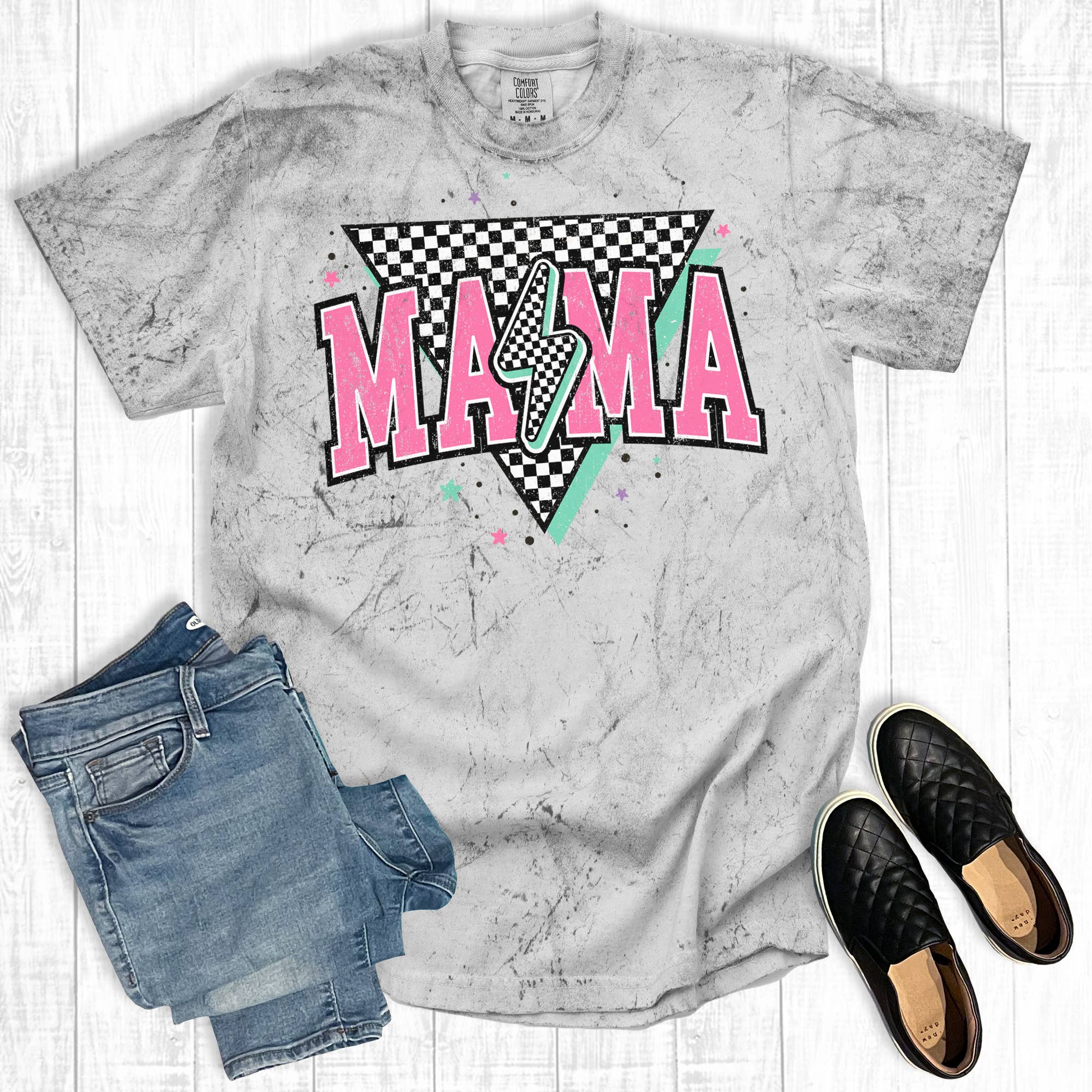 Checkered Mama Lightning Bolt Comfort Colors Graphic Tee