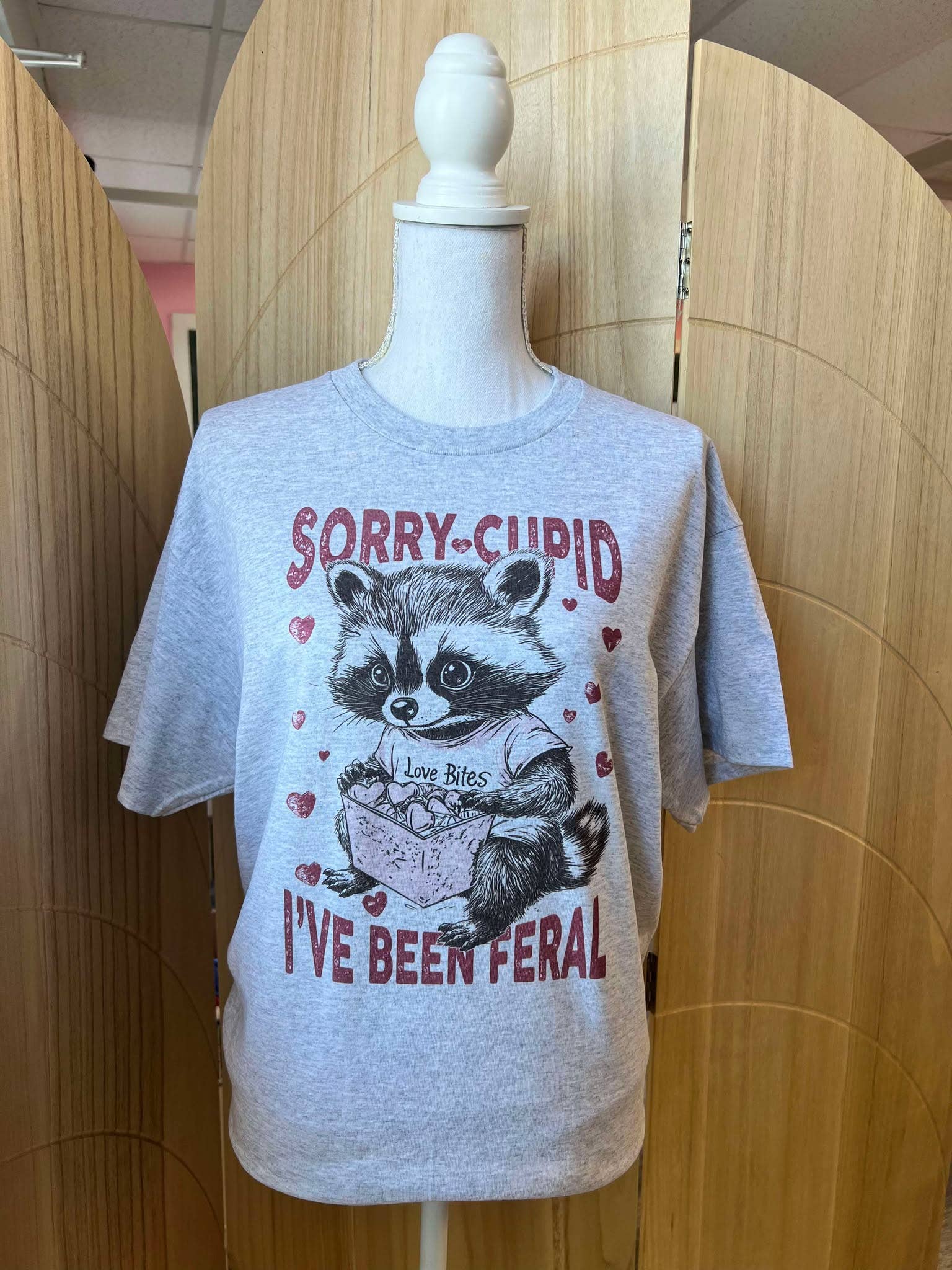 Sorry Cupid I've Been Feral Raccoon On Ash Gray Tee