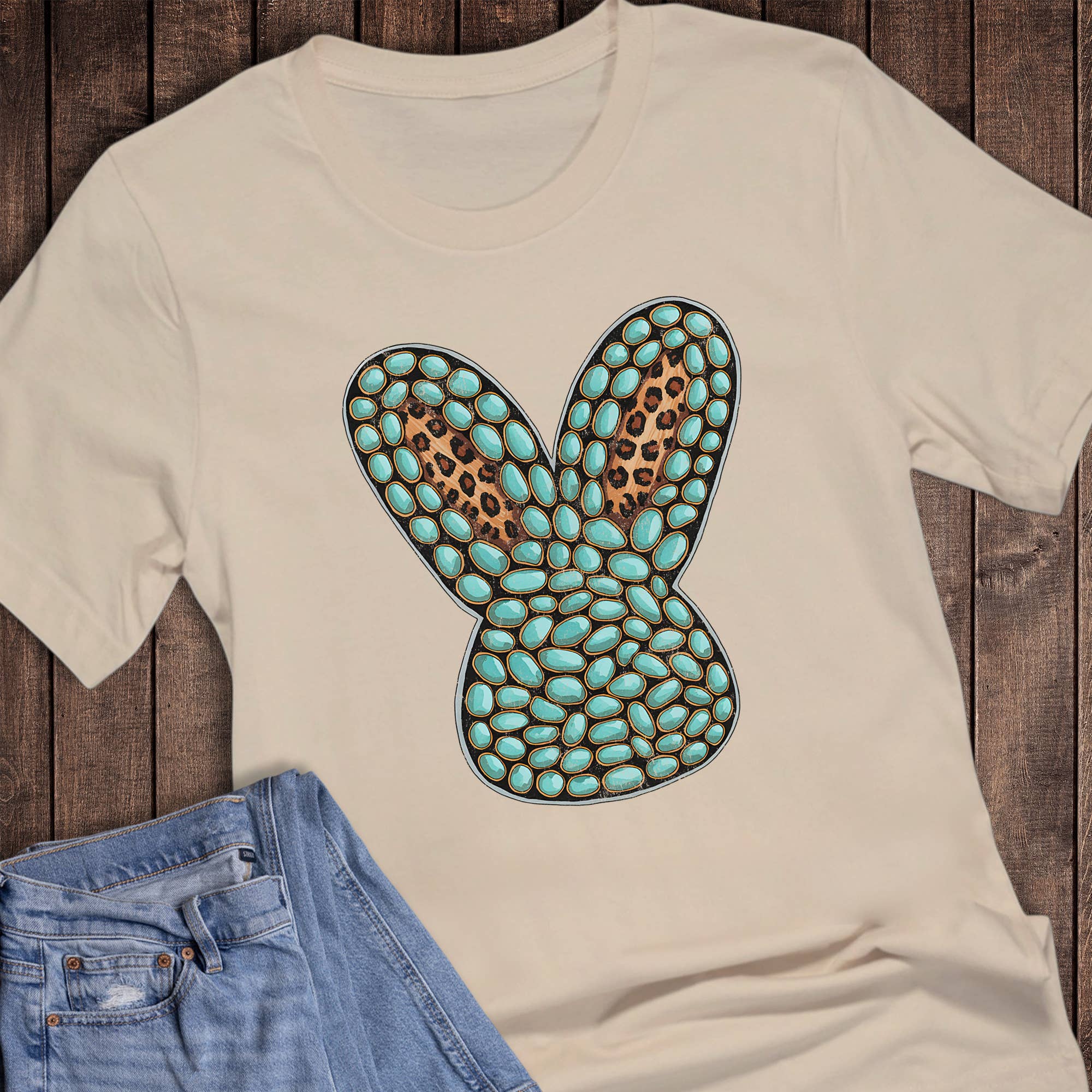 Easter Western Turquoise Leopard Bunny Graphic Tee