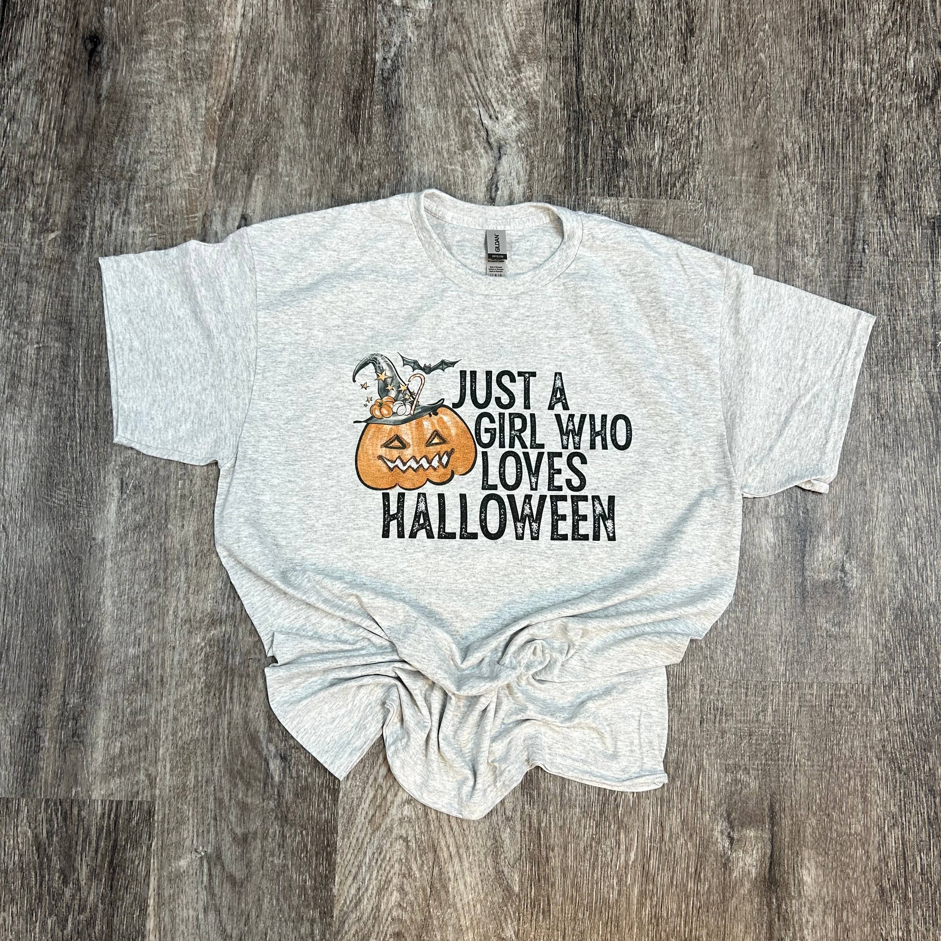 Just A Girl Who Loves Halloween On Ash Gray Tee