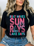 Boat Waves Sun Ray Lake Days Graphic Tshirts