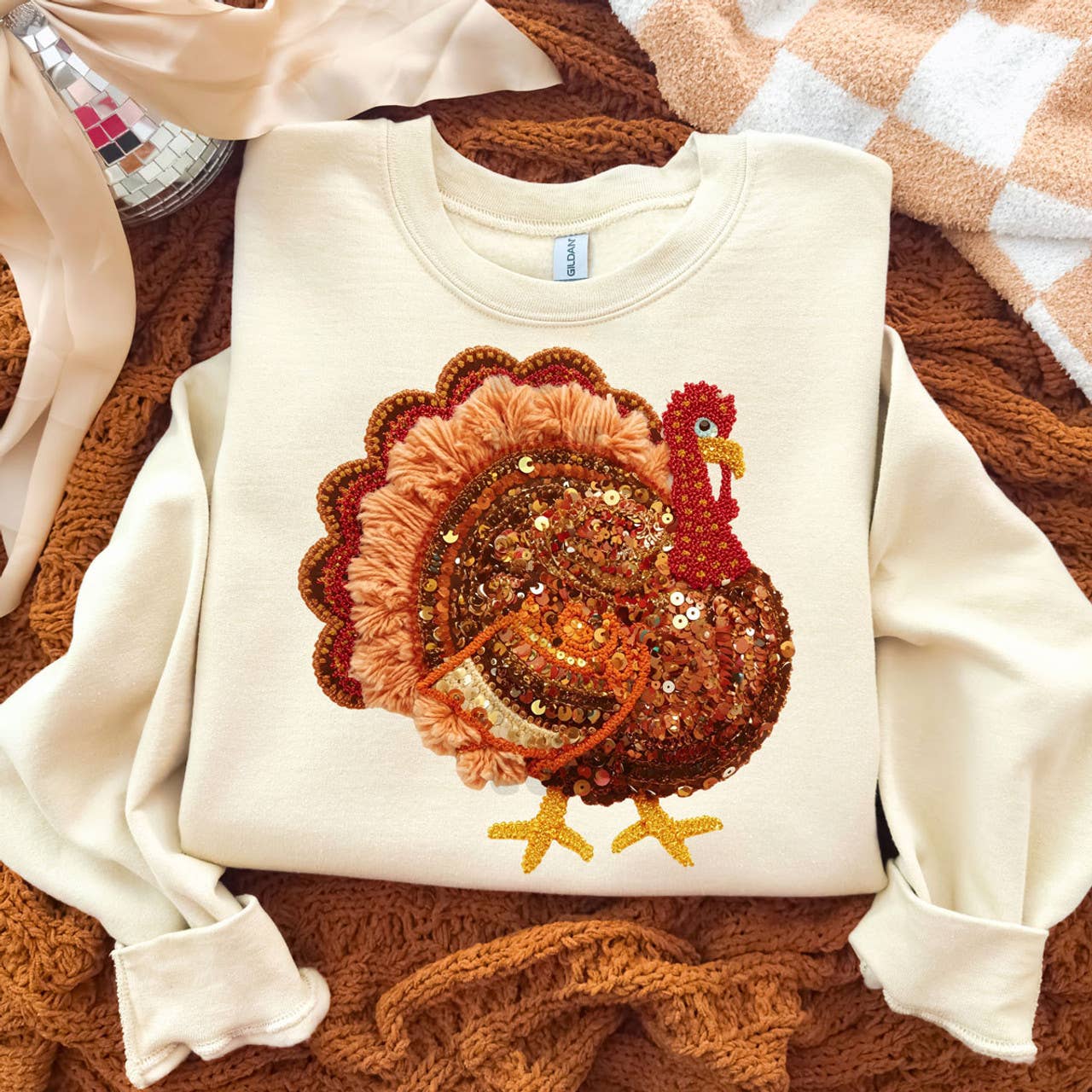 Faux Yarn & Sequin Turkey Sweatshirt