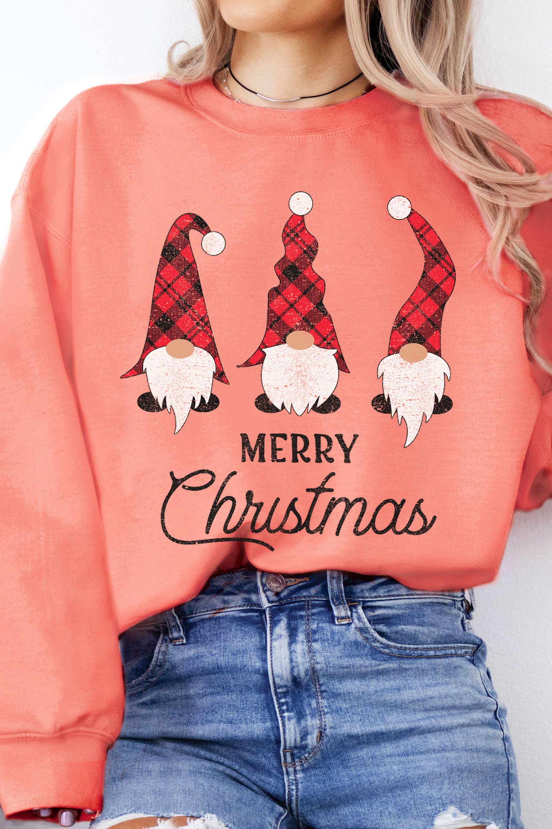 Merry Christmas Gnomes Graphic Brushed Sweatshirts