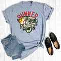 Summer Nights Ball Park Lights Baseball Softball Graphic Tee