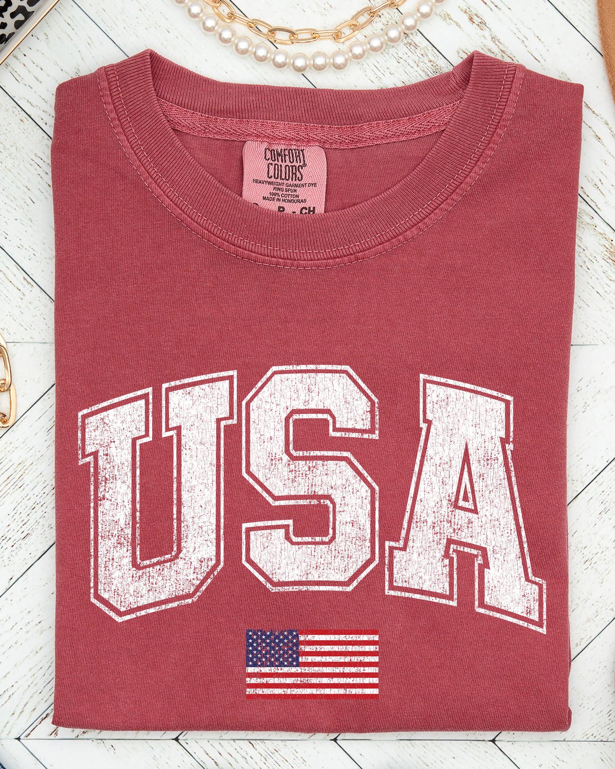 USA, Flag, Collegiate, Varsity, Olympics, Patriotic Shirt