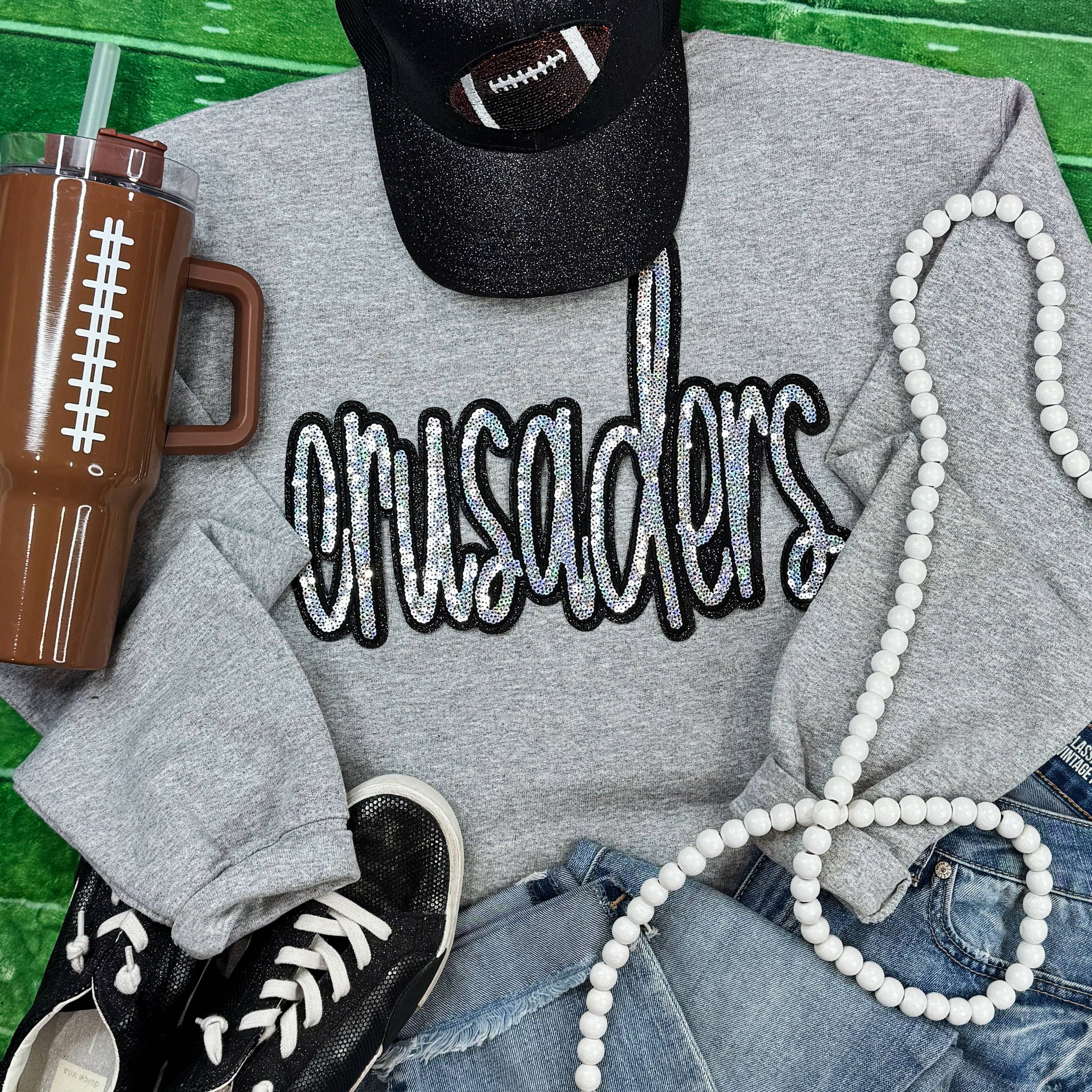 Crusaders Sequin Patch Sport Grey Crewneck Sweatshirt