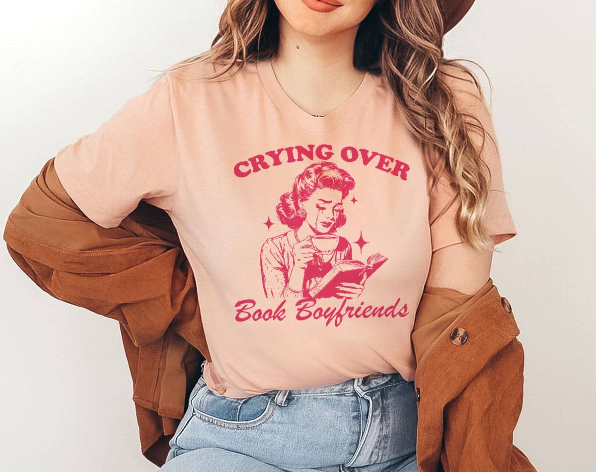 Crying Over Book Boyfriends - Funny Retro Romance T-Shirt