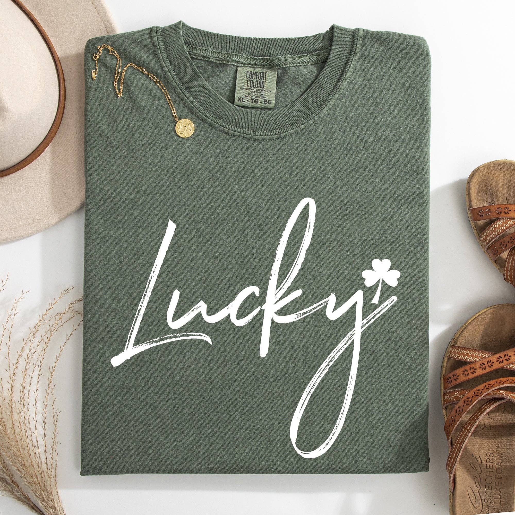 Lucky, Minimalist St Patrick's Day, Shamrock, Clover Tshirt