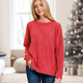 ,._ SI-26741 Ribbed Brushed Melange Hacci Sweater with A Pocket