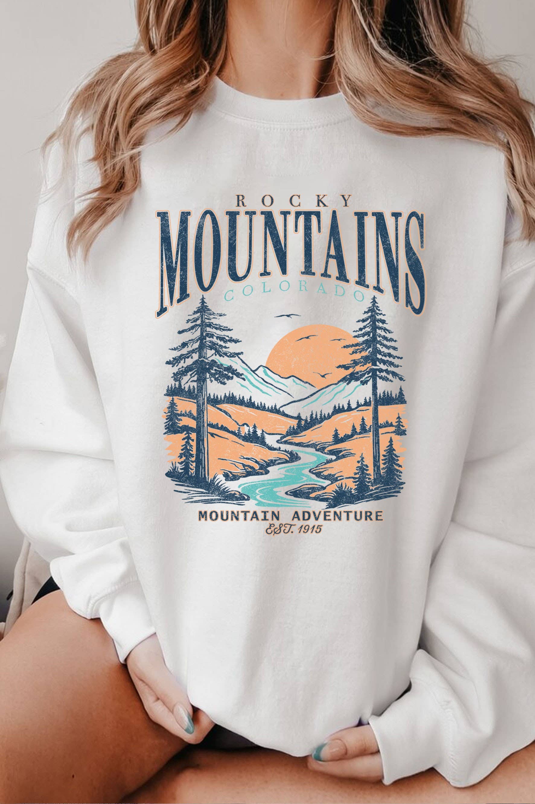 Rocky Mountains Colorado Graphic Brushed Sweatshirts