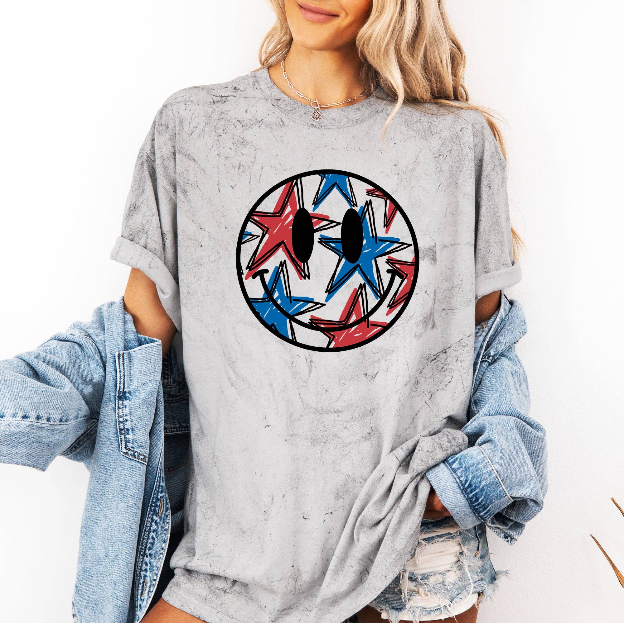 Retro Smiley USA, America, 4th of July, Color Blast Tshirt