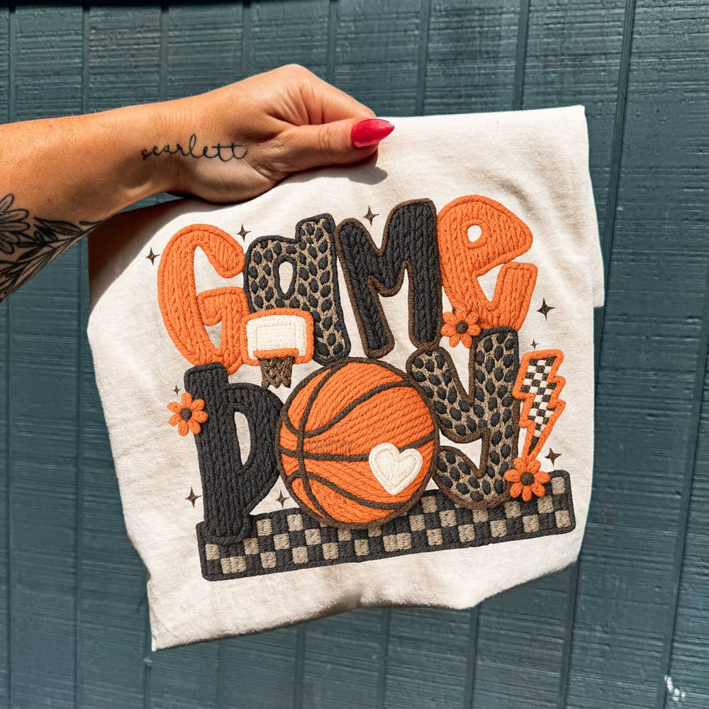 Faux Yarn Game Day Basketball Leopard Tee