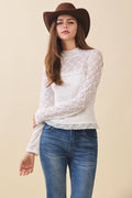 8593HK Lace Long Sleeve Knit Top