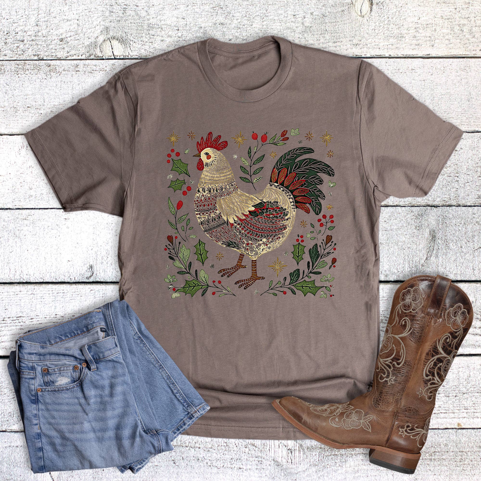 Christmas Western Boho Chicken Graphic Tee