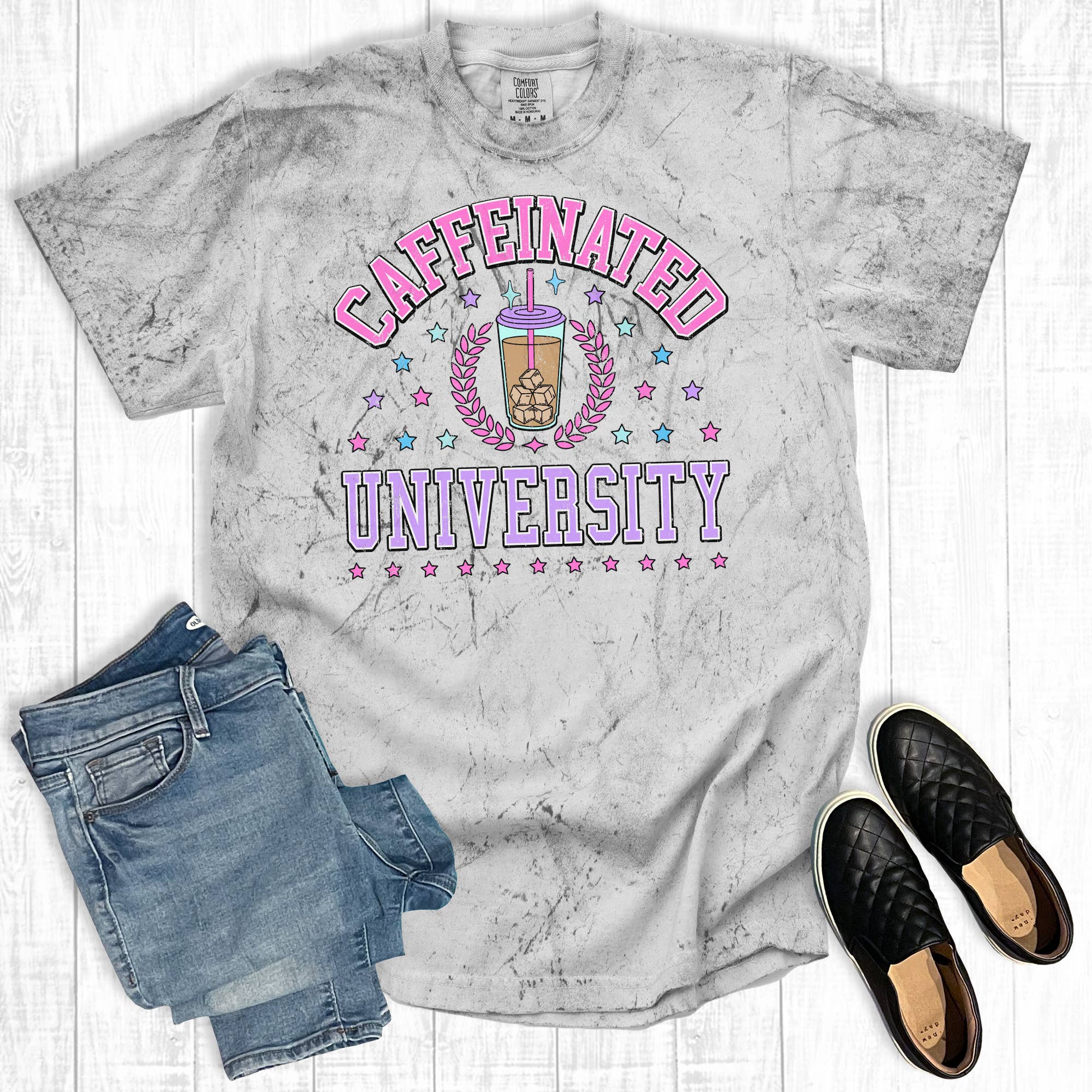 Coffee Caffeinated University Comfort Colors Graphic Tee
