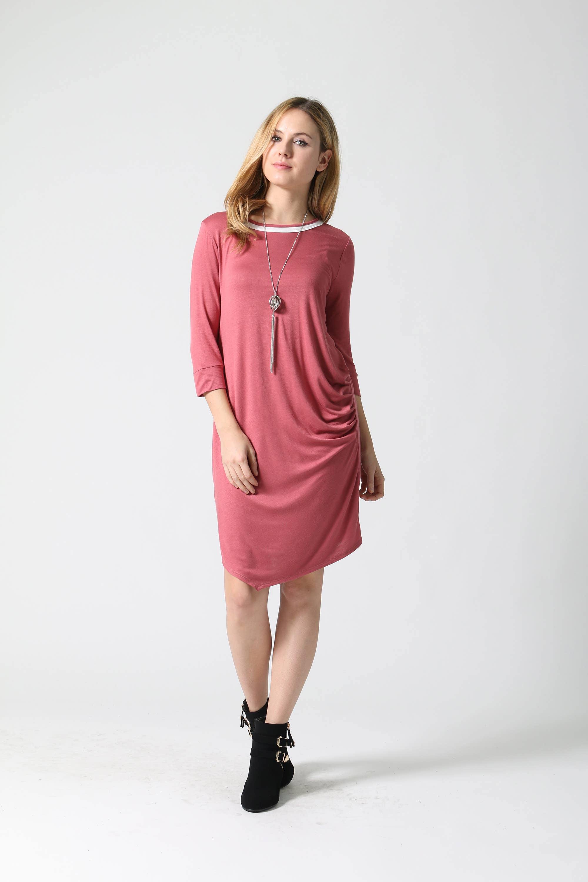 .0620 Plus Size Side Ruched Asymmetric Hem Tunic SI-4391