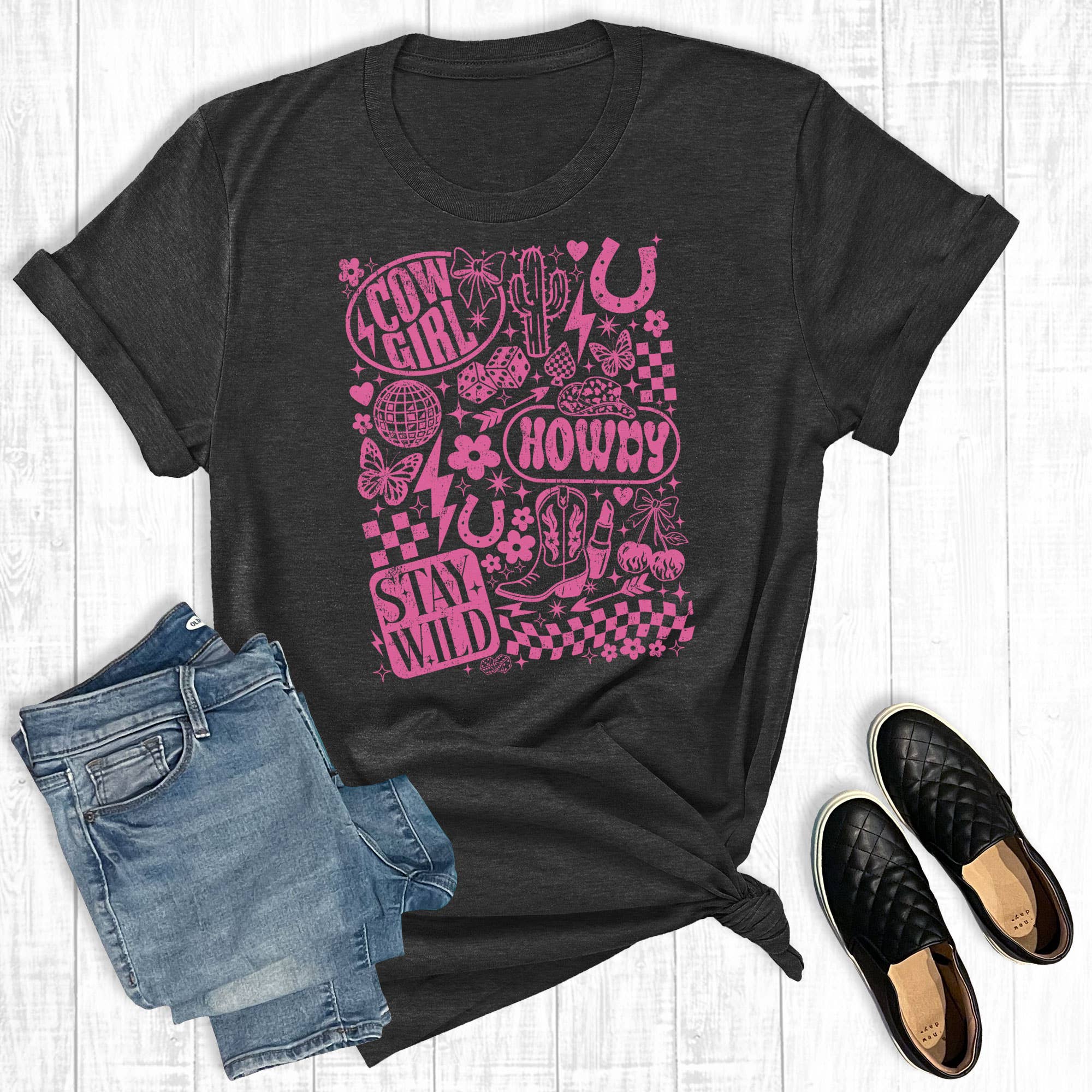 Retro Western Cowgirl Collage Graphic Tee