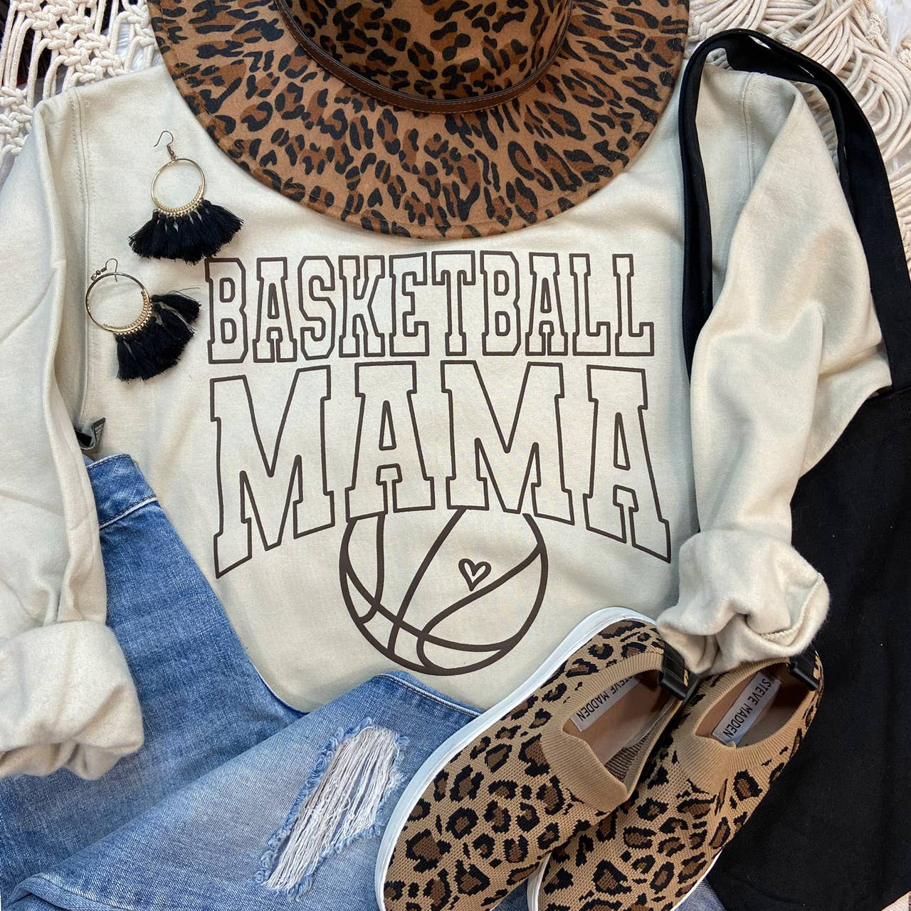 Basketball Mama in Brown Puff Ink Sand Crewneck Sweatshirt