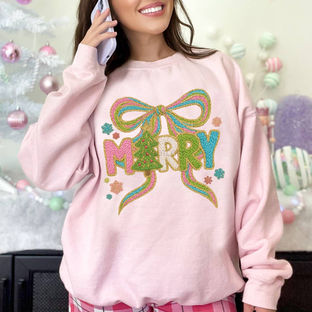 Faux Yarn Merry Bow Sweatshirt