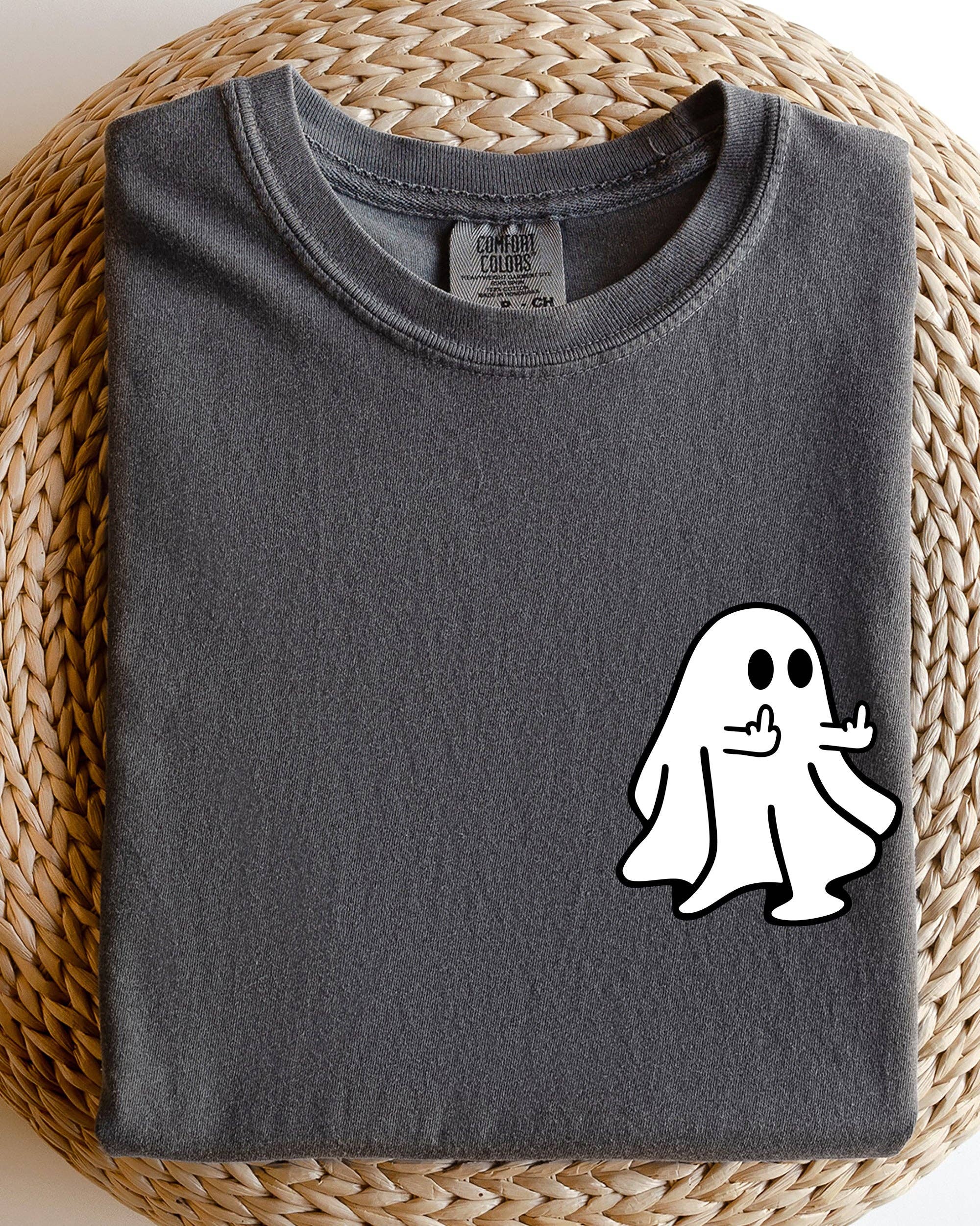 Rude Ghost Pocket Print, Middle Finger Funny Halloween Shirt