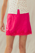 Romantic Scalloped Lace Trim Satin Mini Lingerie Skirt