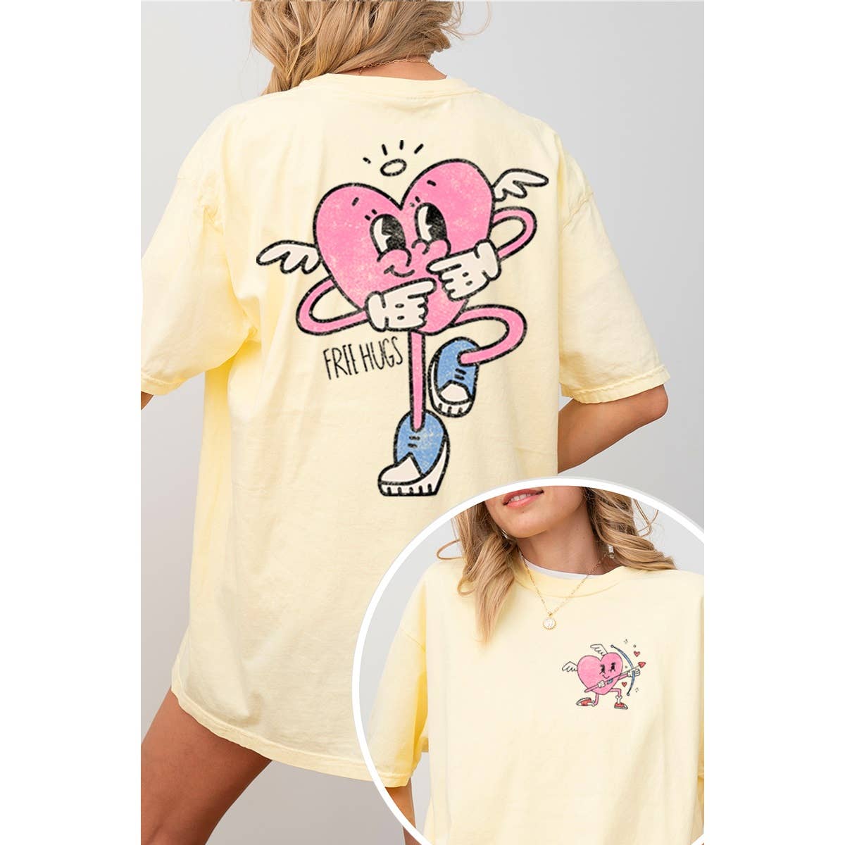 Free Hug Valentine Vintage Graphic Oversized Tee