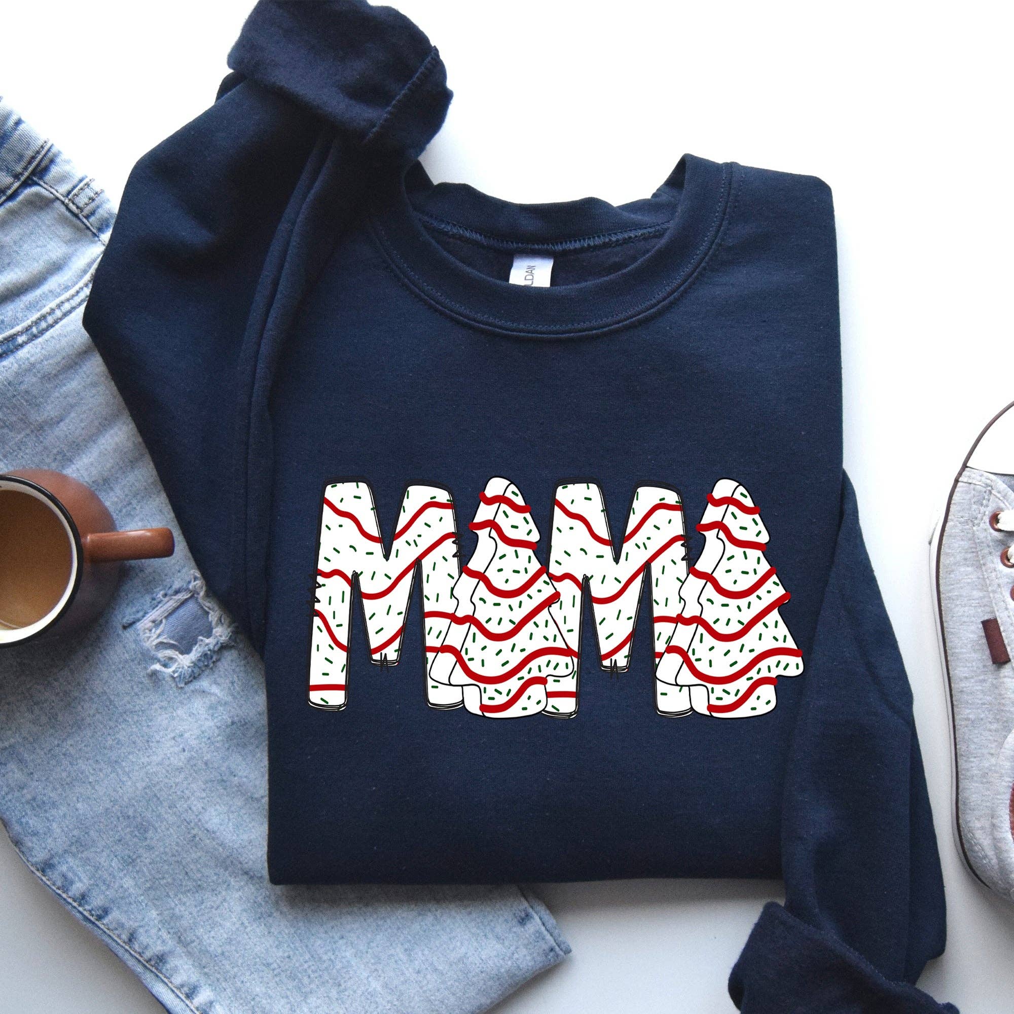 Mama, Christmas Cake, Santa, Retro, Vintage Sweatshirt