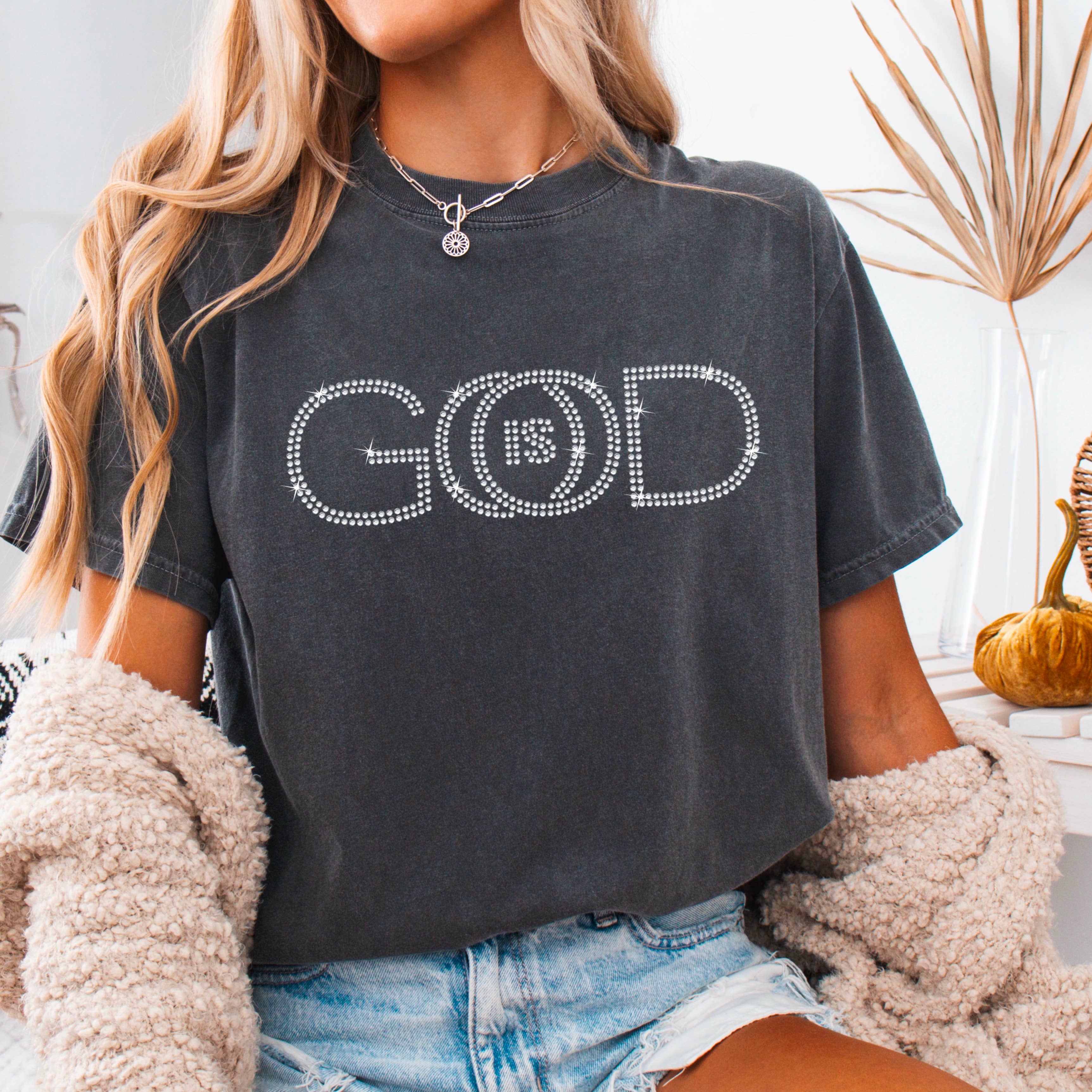 Rhinestone God Is Good Christian T-Shirt | Comfort Color