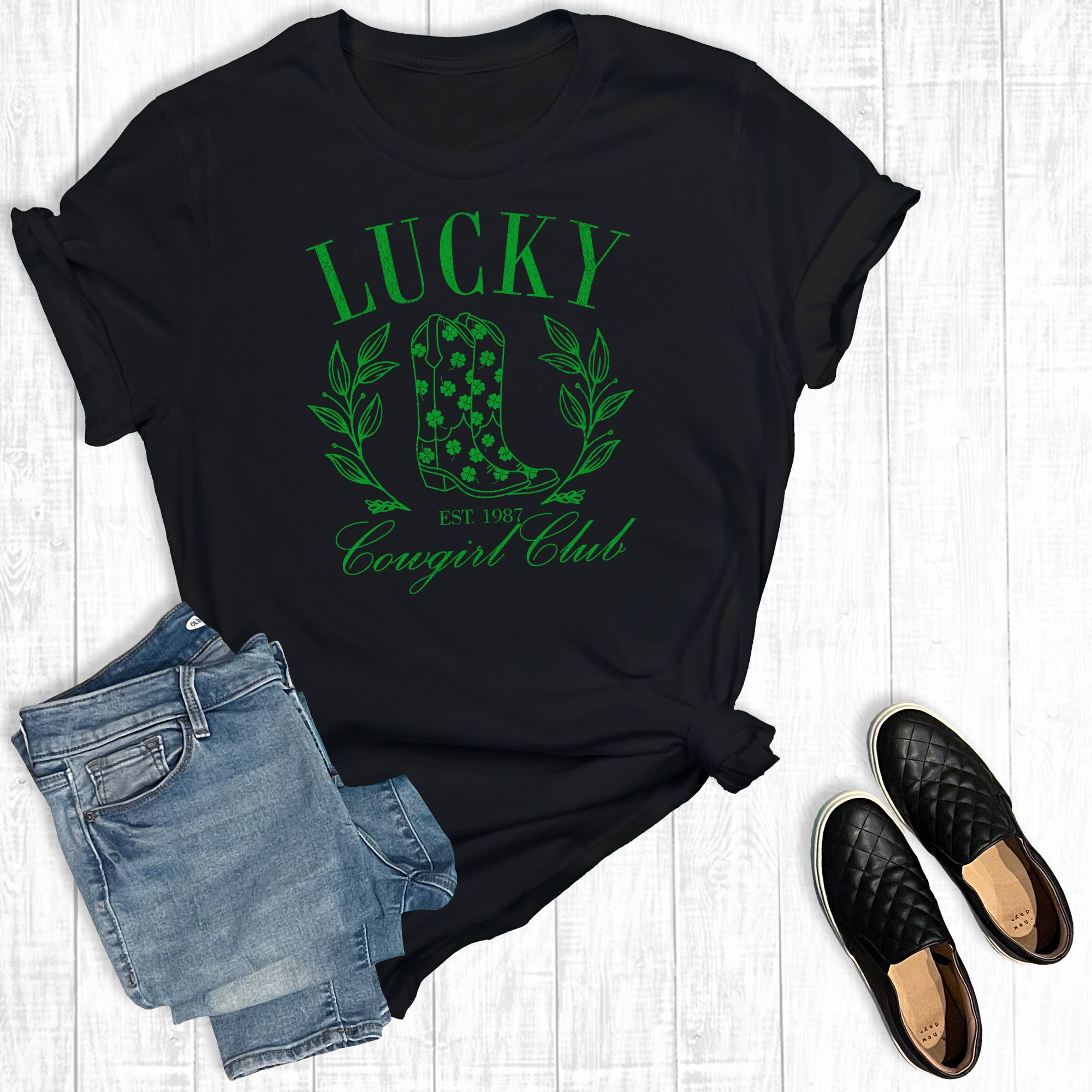 Western St. Patrick's Day Lucky Cowgirl's Club Graphic Tee