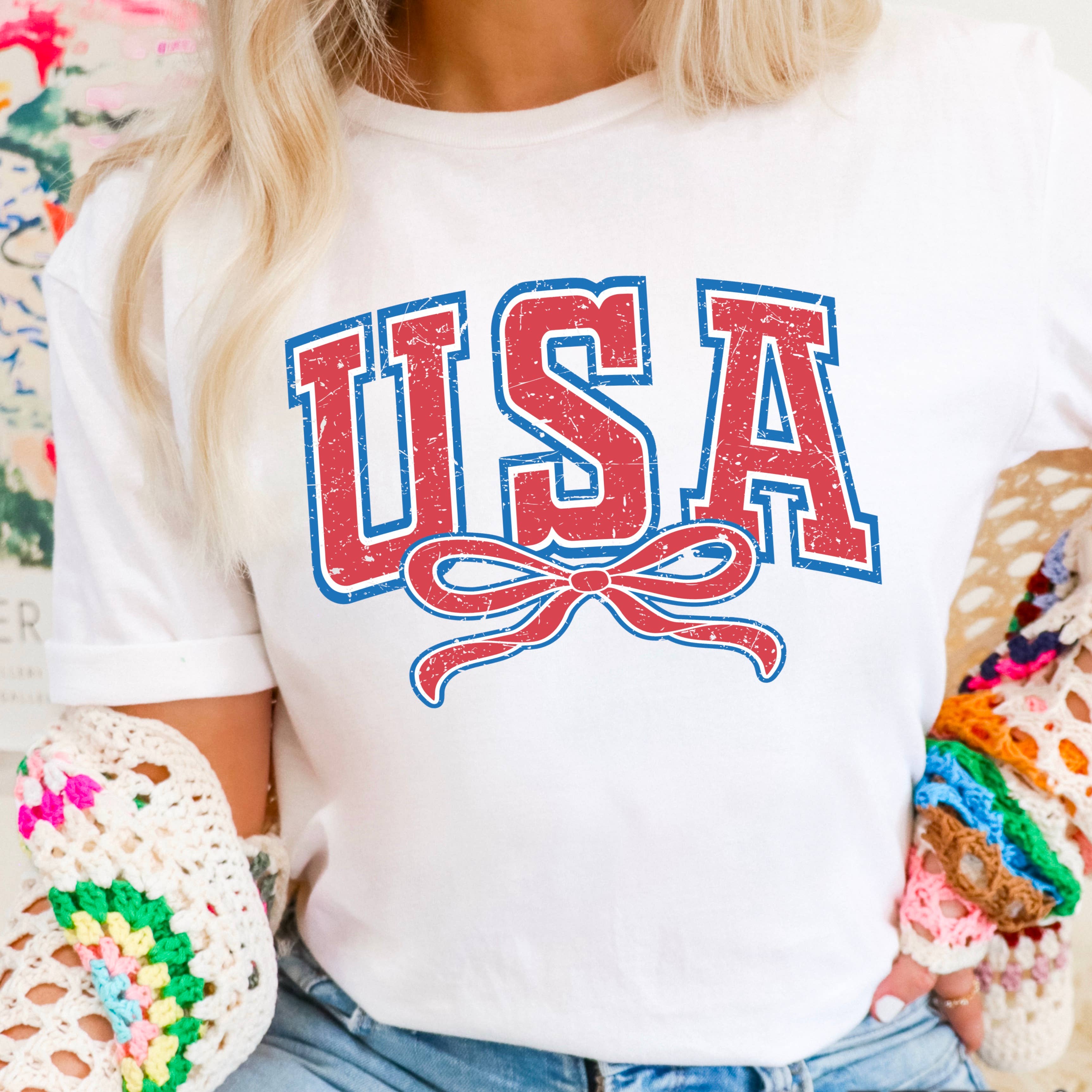 USA Coquette Bow July 4th Graphic T-Shirt | Gildan