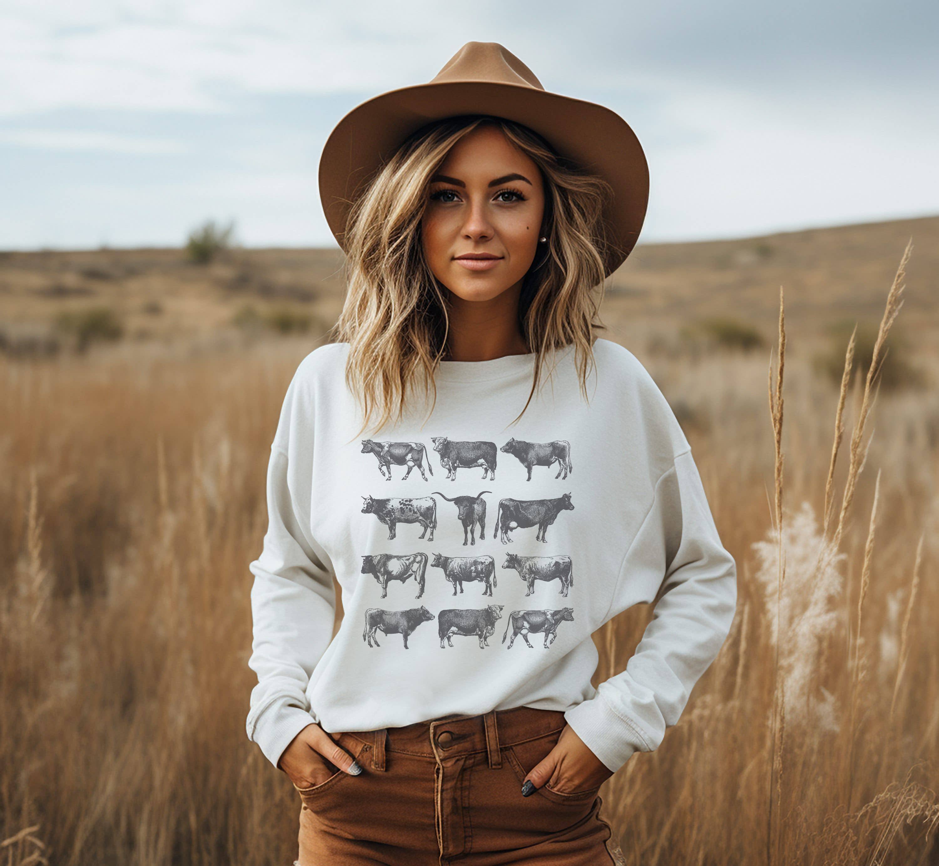 Vintage Cow Bull Crew Neck Sweatshirt