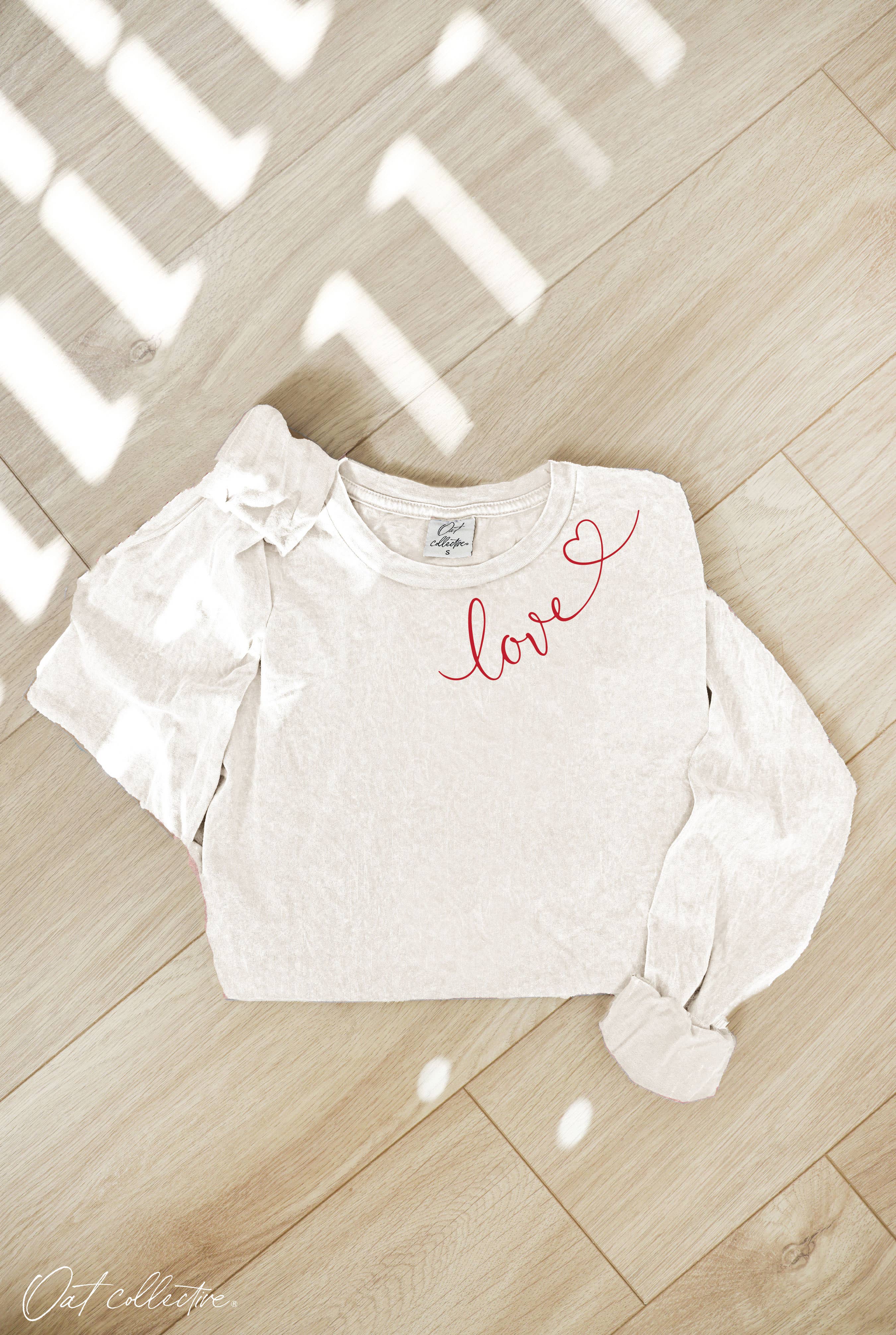 Love Heart  Mineral Washed Long Sleeve Graphic