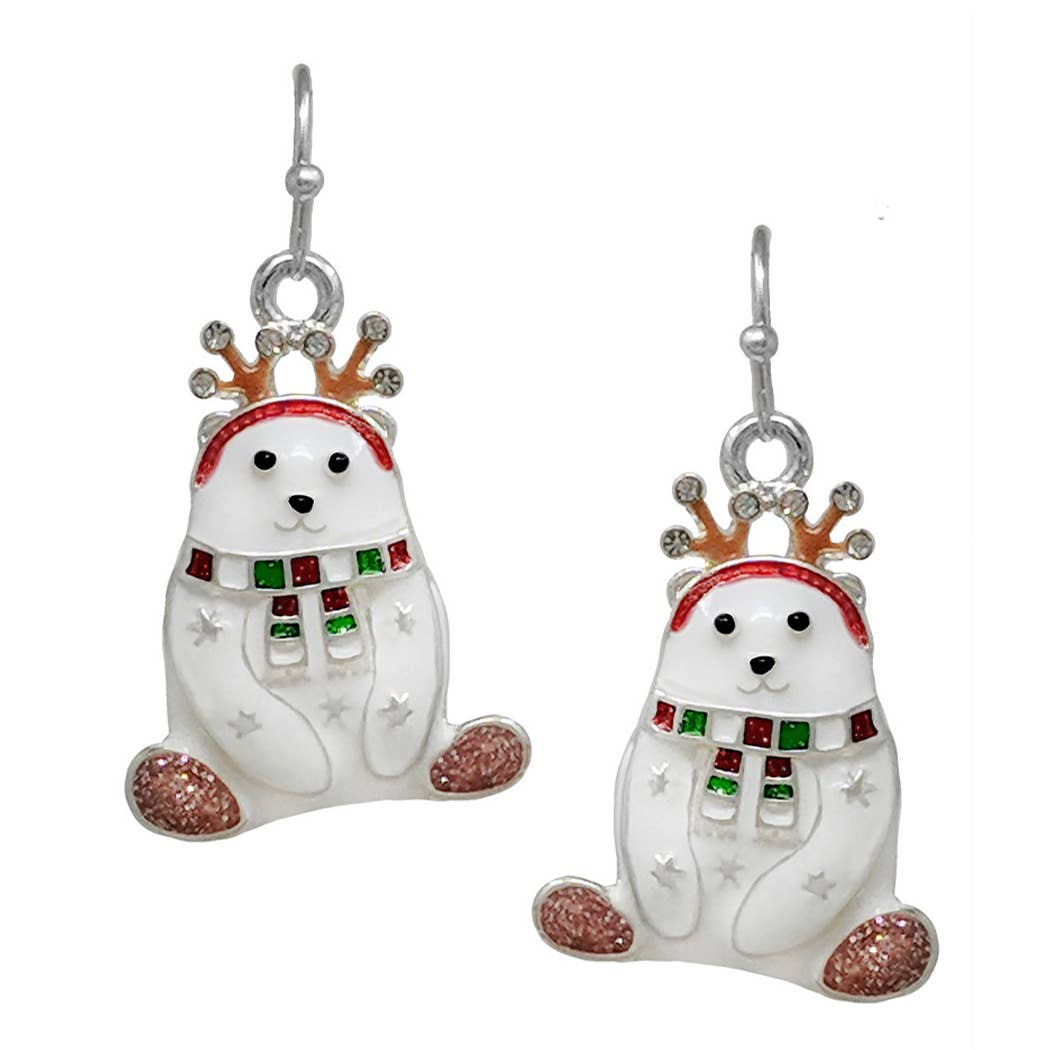 Polar Bear with Reindeer Headband Hook Earrings