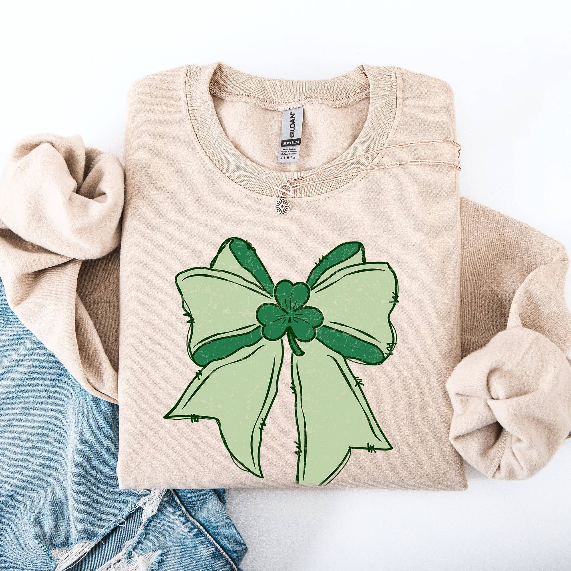Vintage Bow, Coquette, St Patrick's Day, Shamrock Sweatshirt