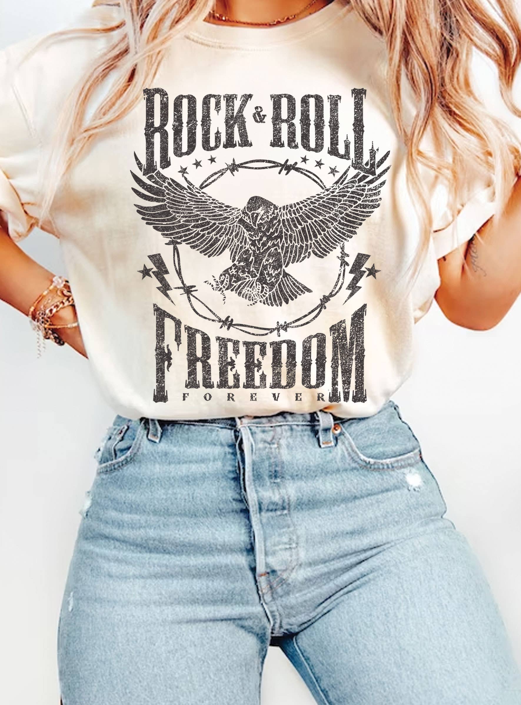 Rock & Roll Freedom Eagle Graphic Tshirts