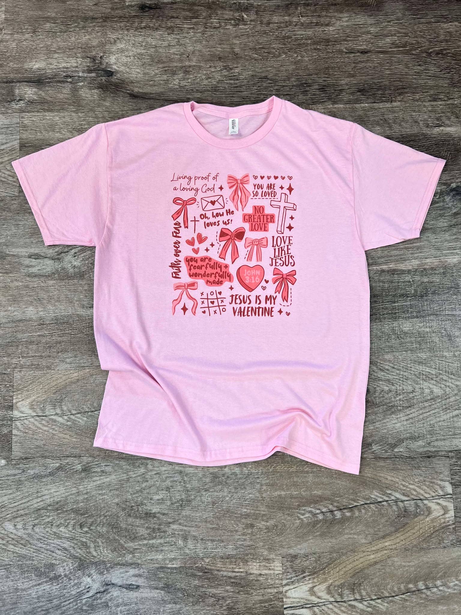 Jesus Is My Valentine Collage On Pink Tee