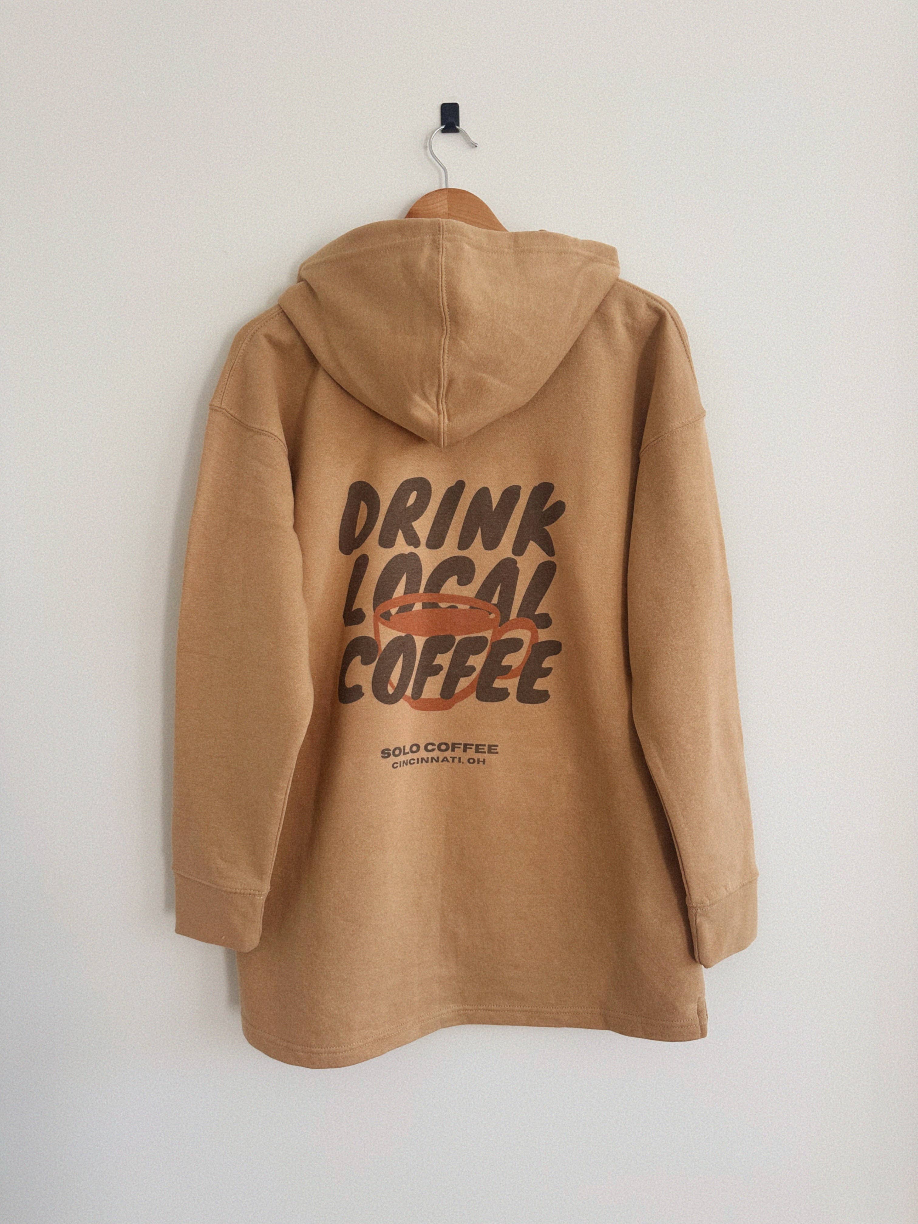 Drink Local Coffee Hoodie - Camel (Full Length)