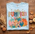 Helllo Pumpkin Blue Floral Fall Graphic Tee