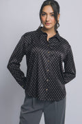 1212 Polka Dot Satin Spread Collar Shirt SI-29186