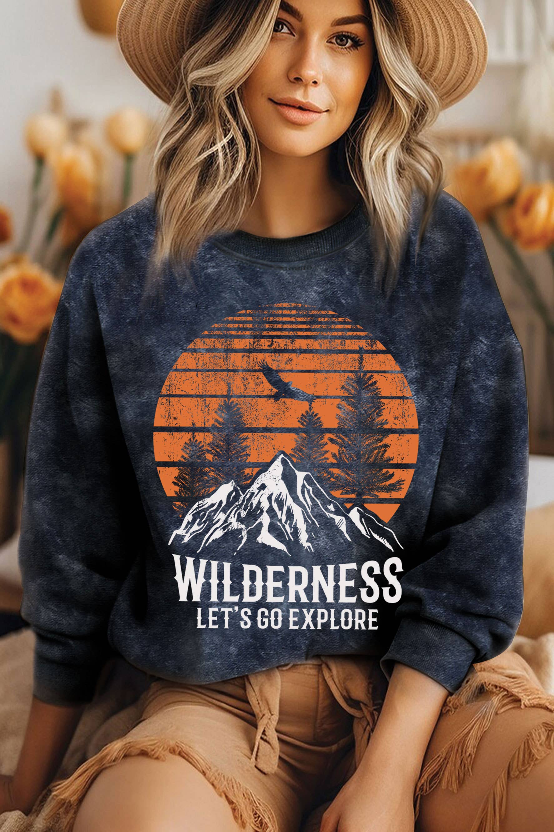 Wilderness Let’S Go Explore Mineral Graphic Brush Sweatshirt