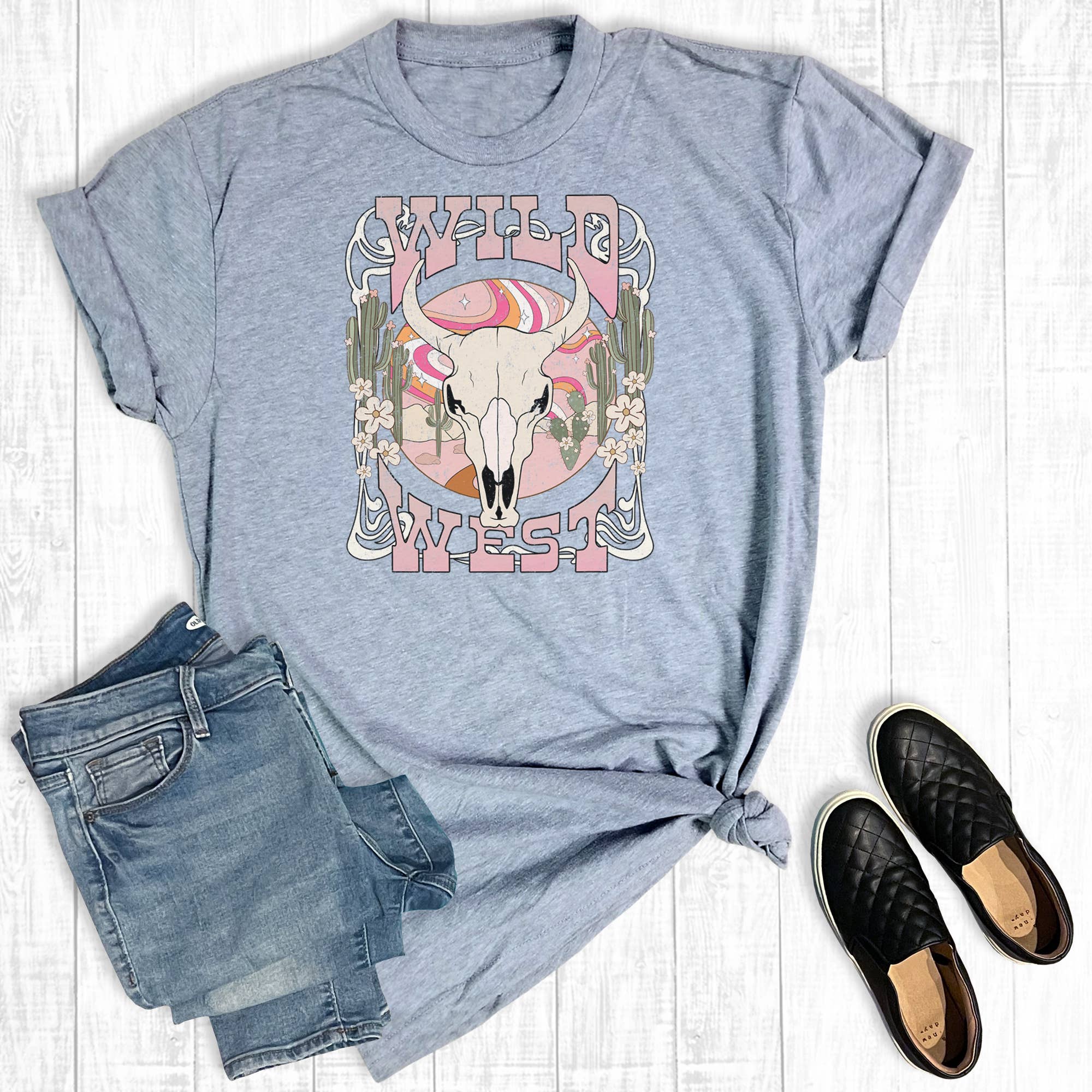 Western Wild West Cow Skull Graphic Tee