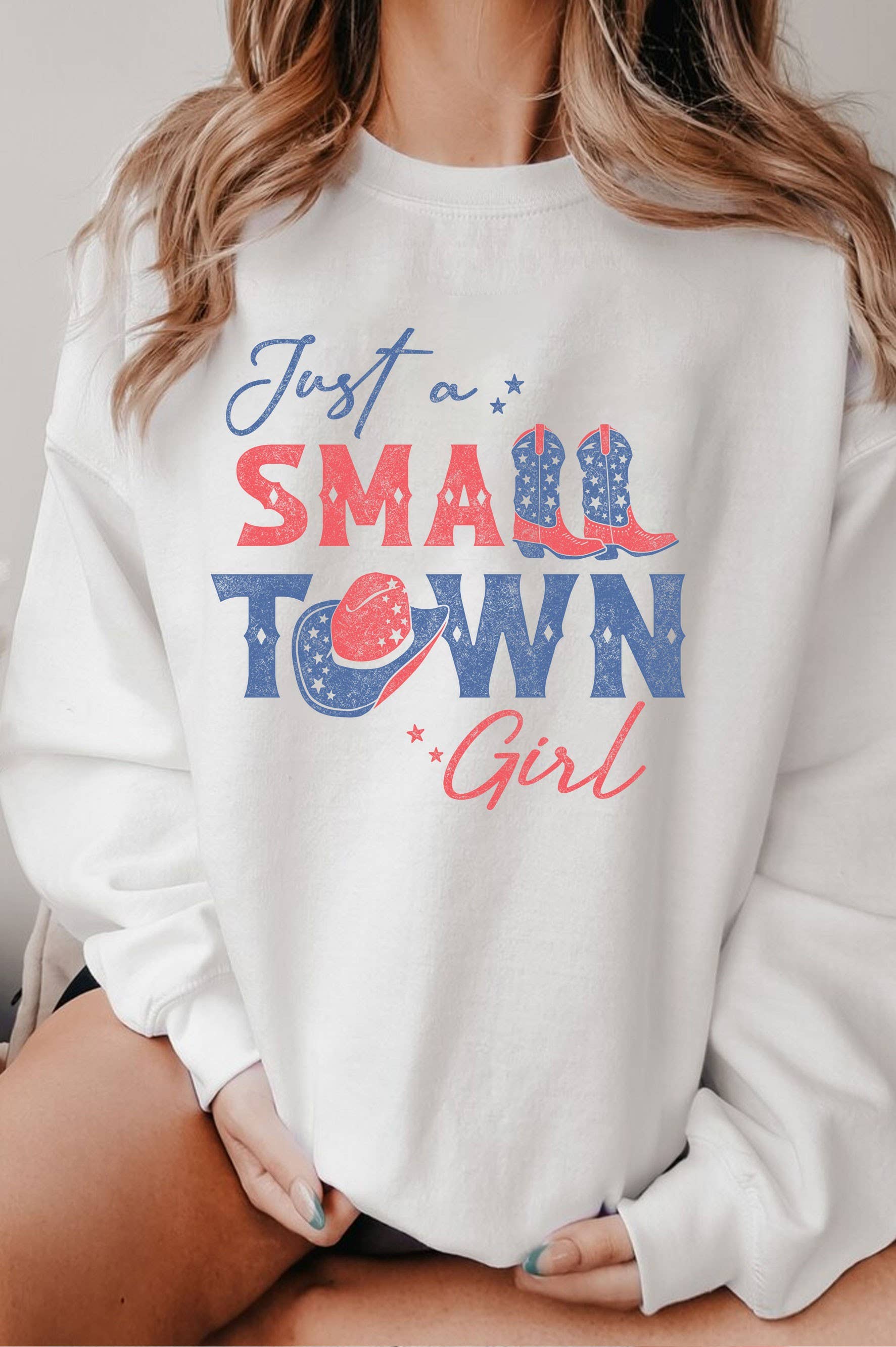 Just A Small Town Girl America Graphic Brushed Sweatshirts