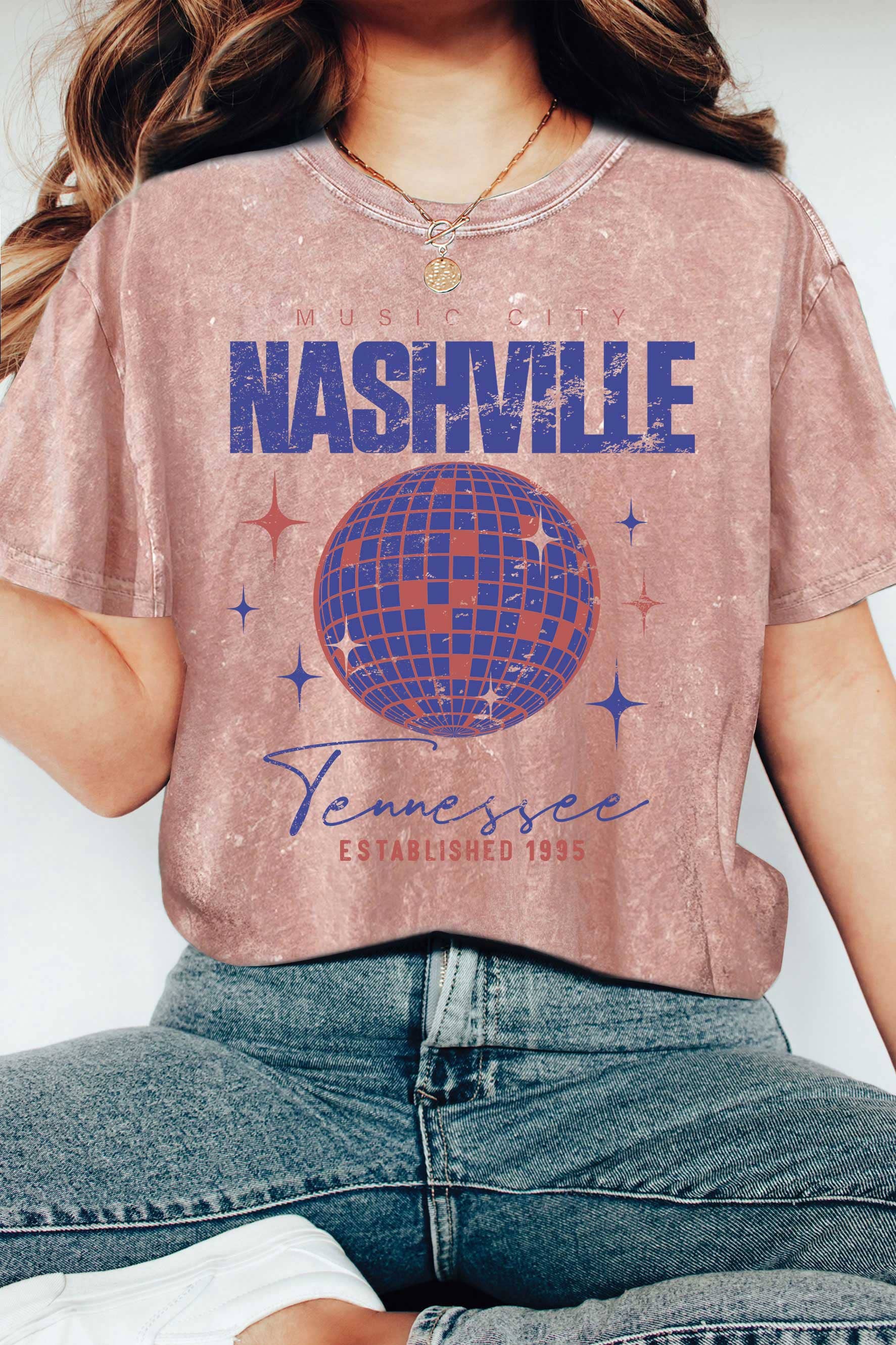 Nashville Disco Ball Mineral Washed Graphic Tshirts