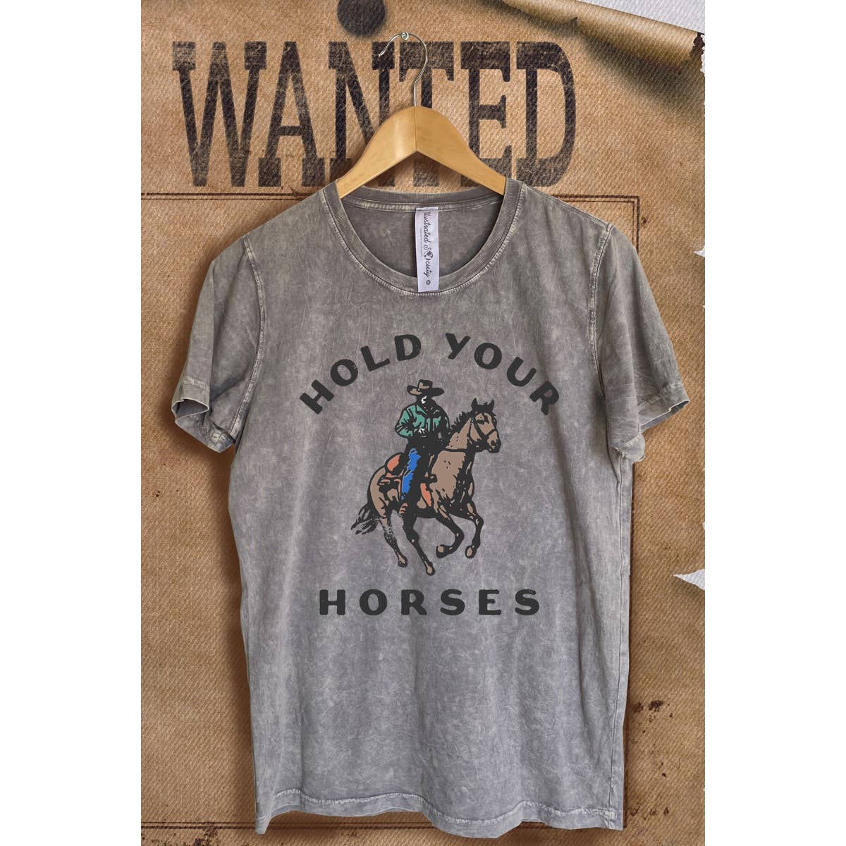 Hold Your Horses Weatern Vintage  Mineral Wash  Graphic  Tee