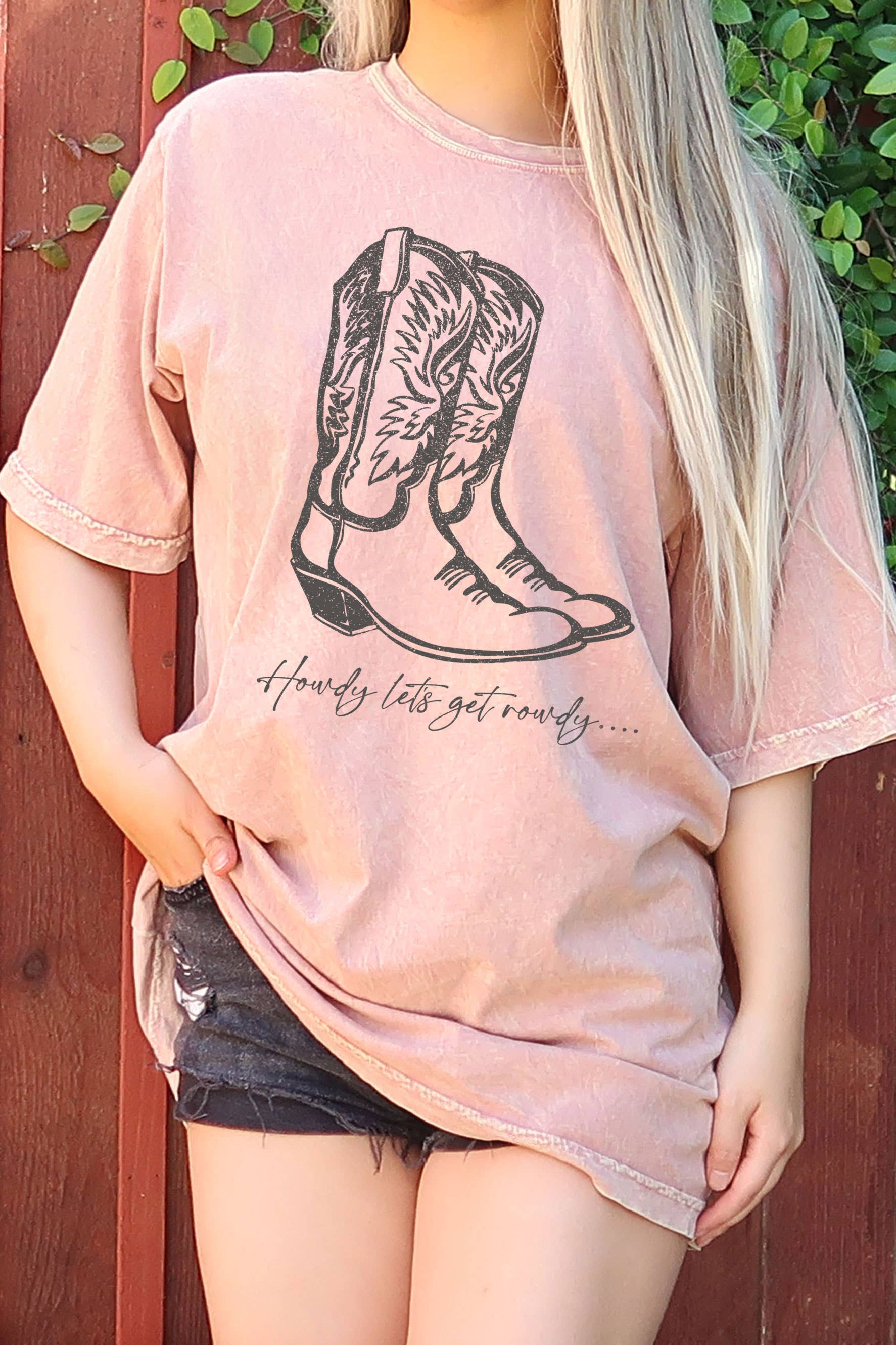 Howdy Let's Get Rowdy Boots Oversize Mineral Graphic Tshirts